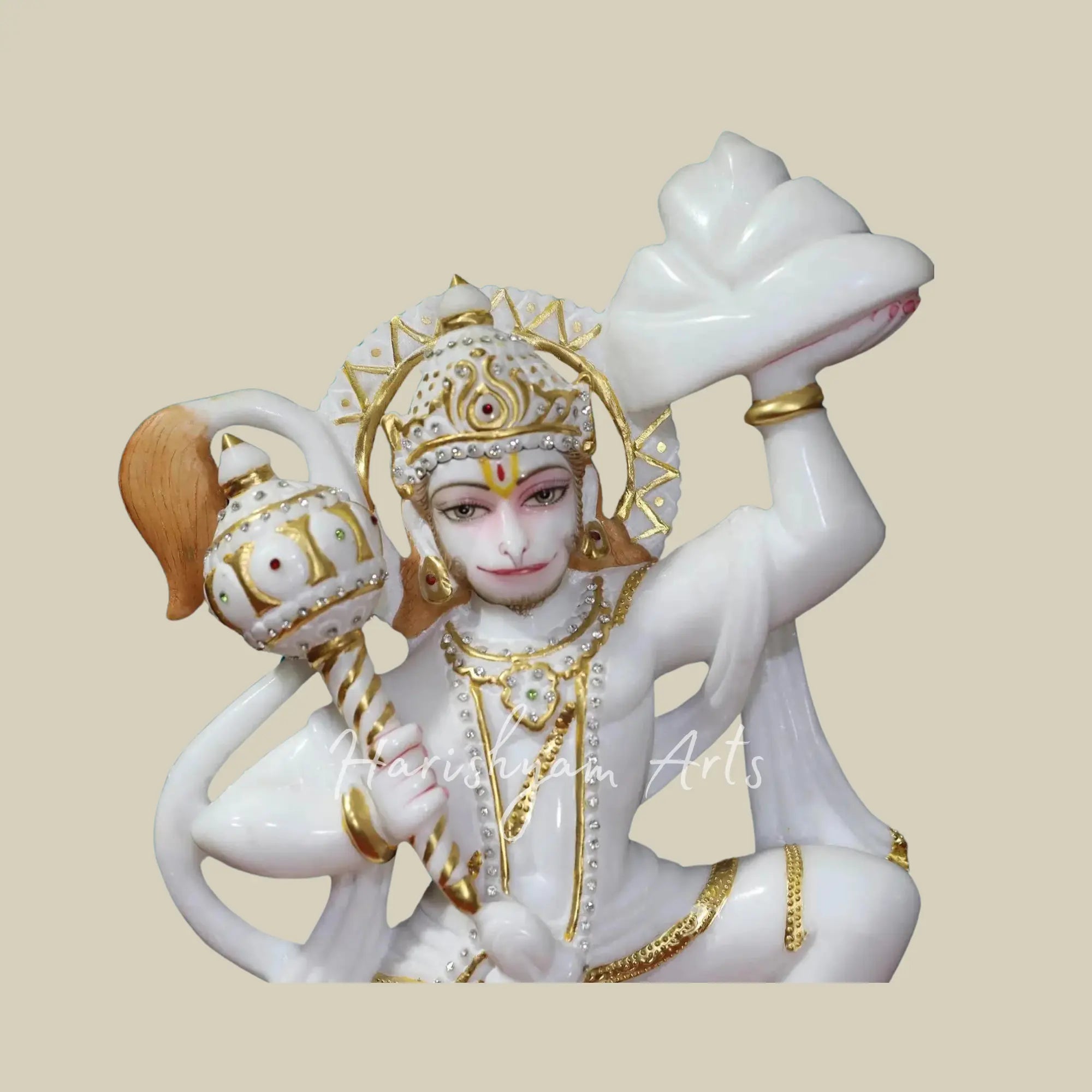18 inches Veer Hanuman Carrying Mountain Marble Deity 1