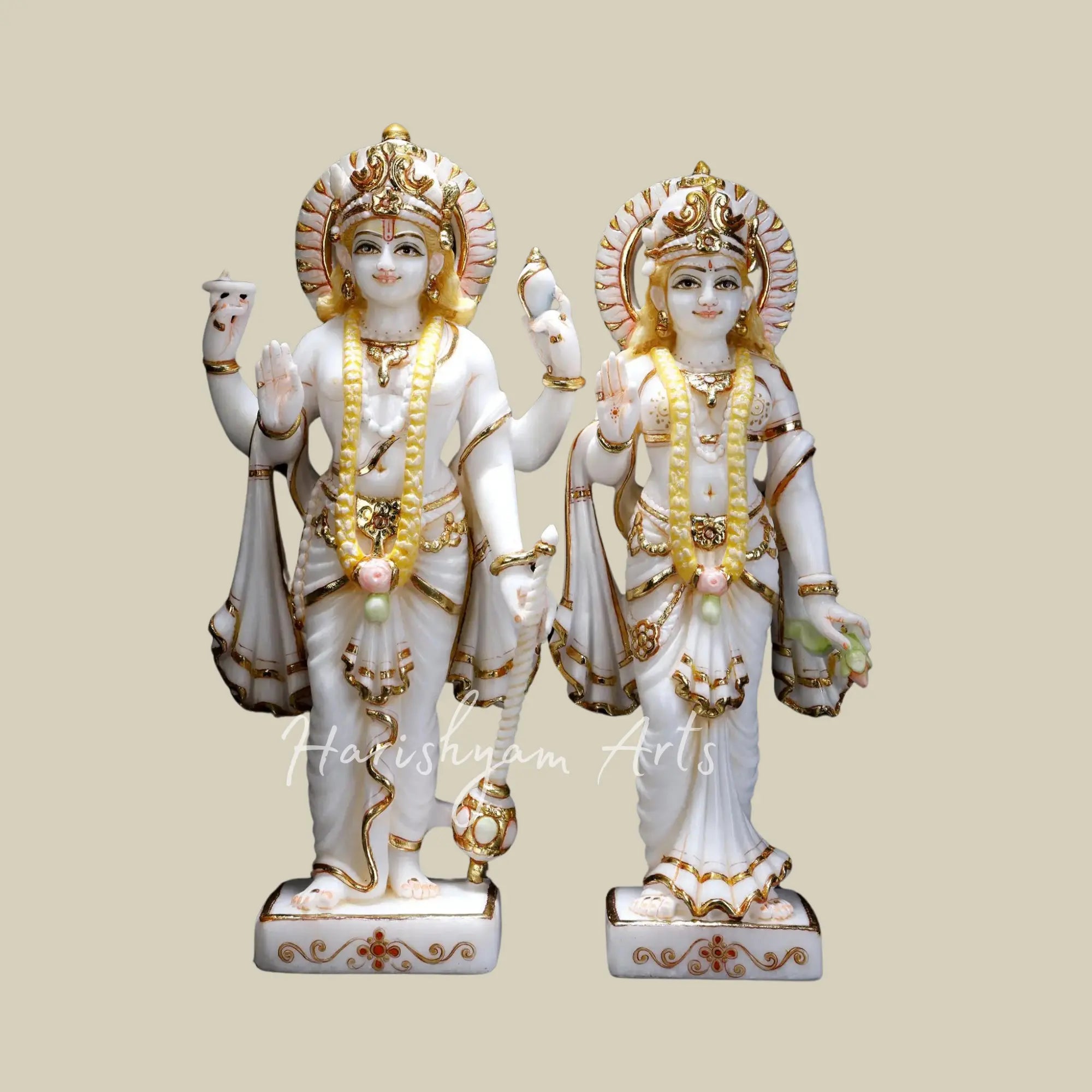 18 inches White Marble Statue of Vishnu Lakshmi