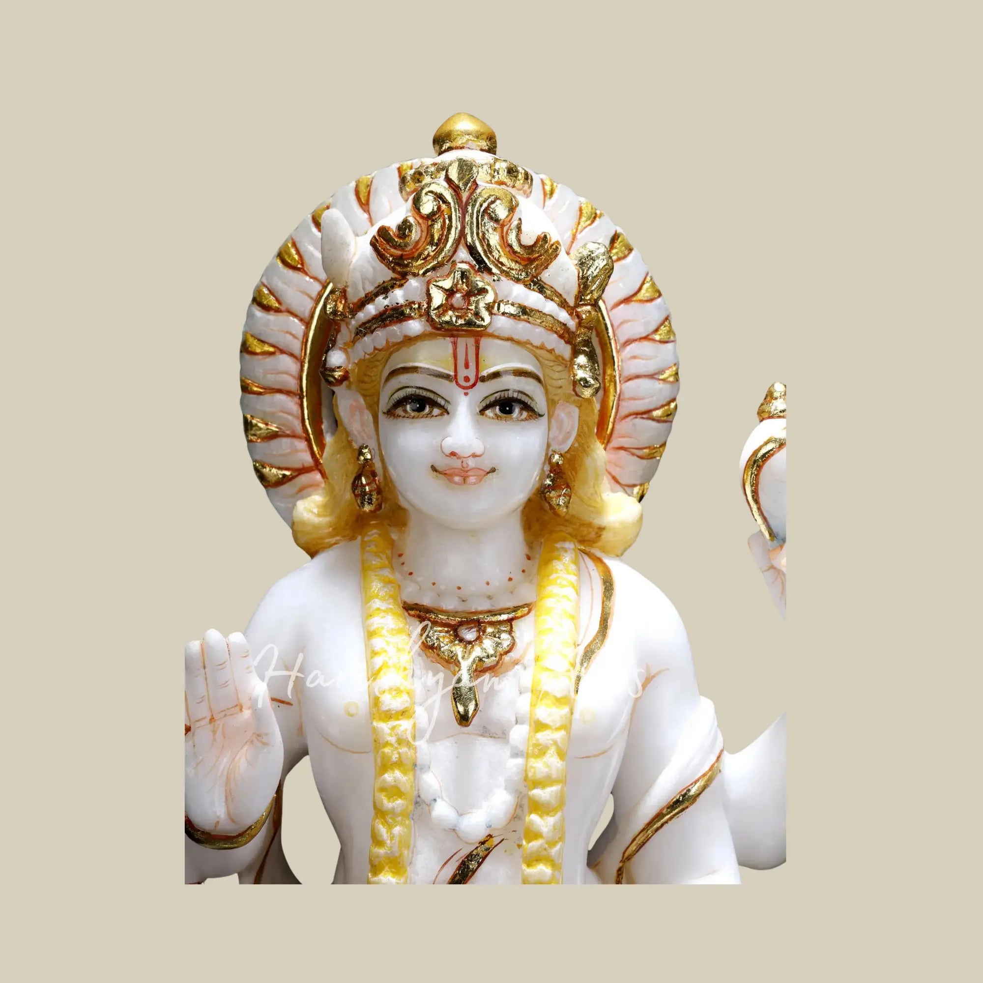 18 inches White Marble Statue of Vishnu Lakshmi 1