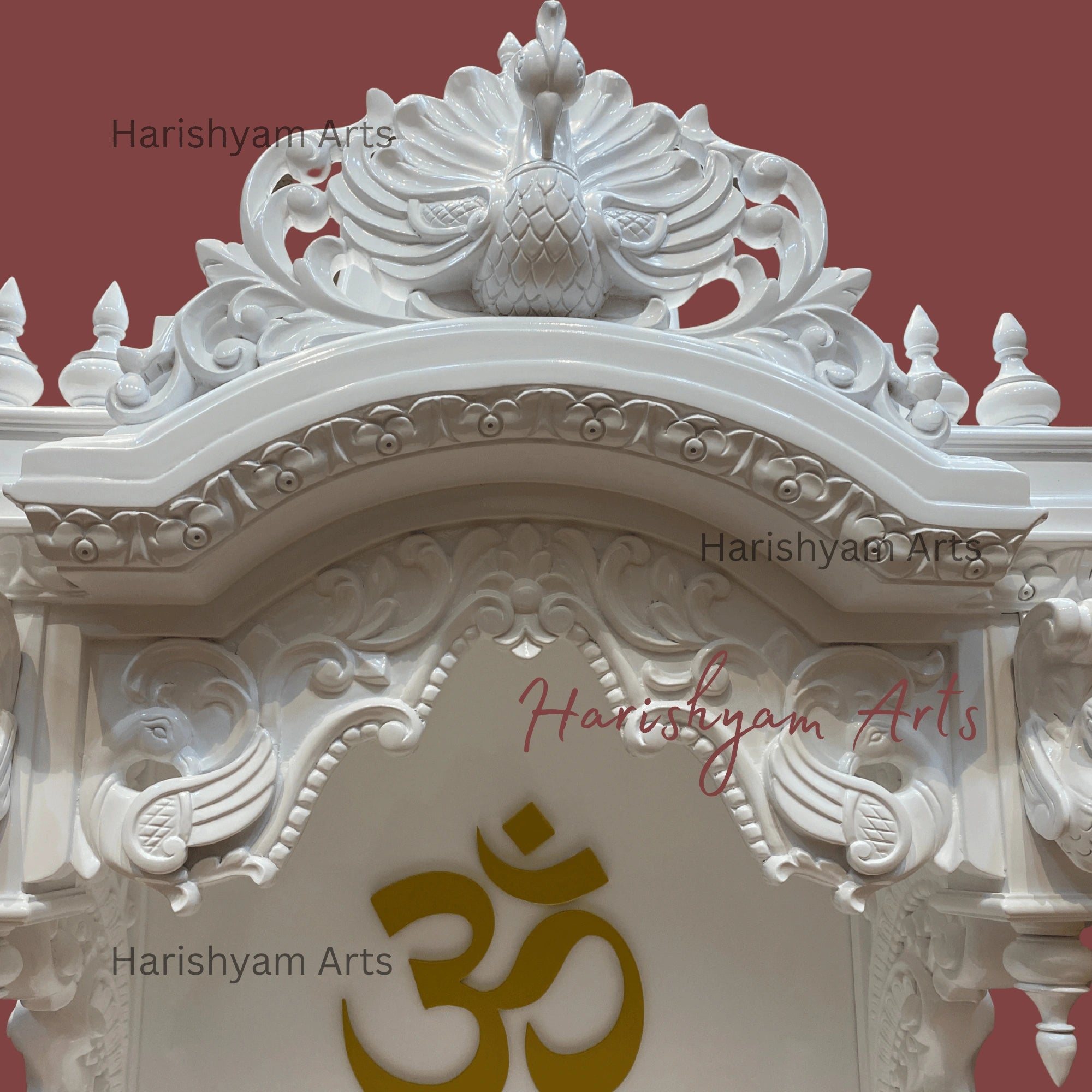 48" White Teak Wood Mandir with "Golden OM"