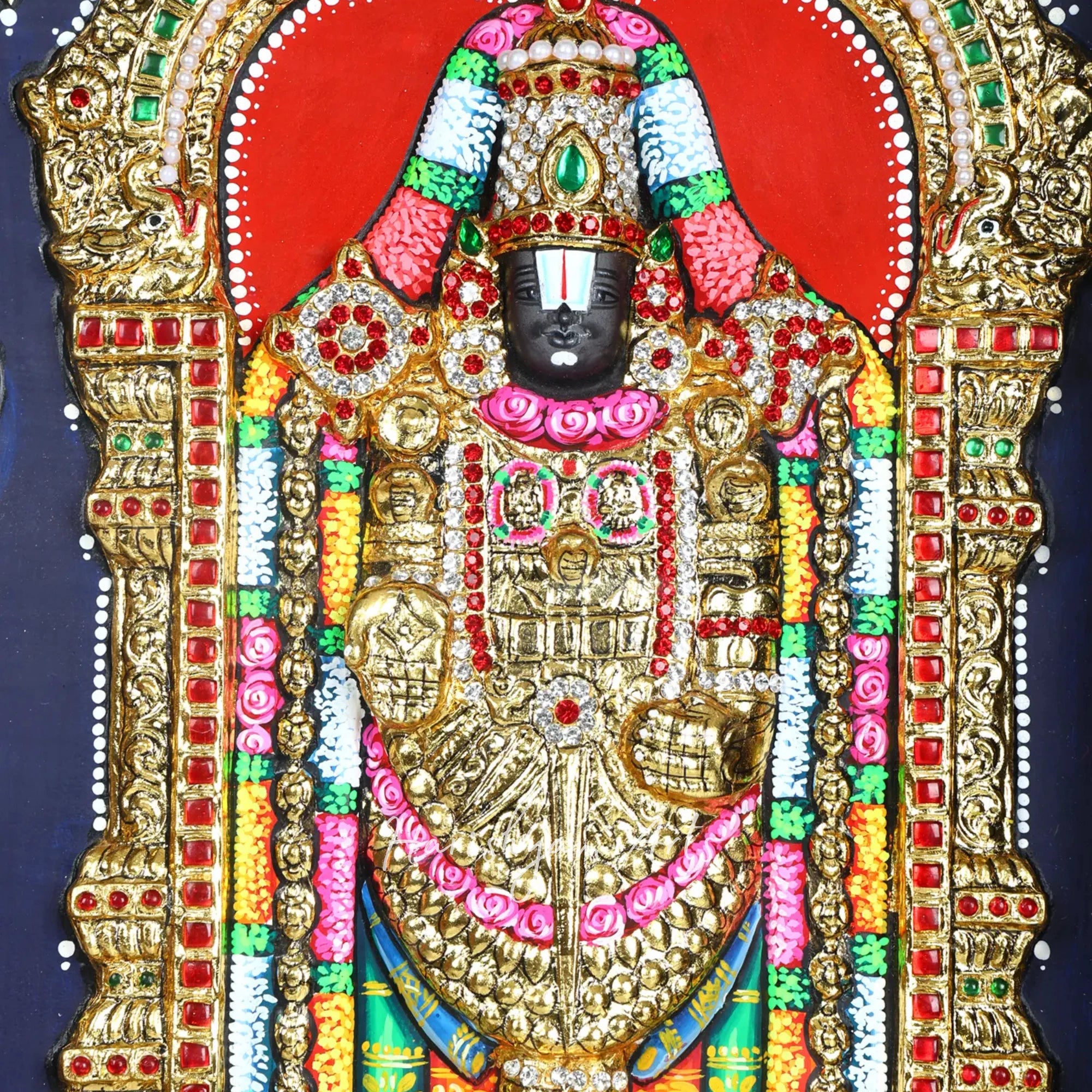 19" Sacred Lord Venkateshvara Tirupati Balaji with Goddess Padmavathi Tanjore Painting