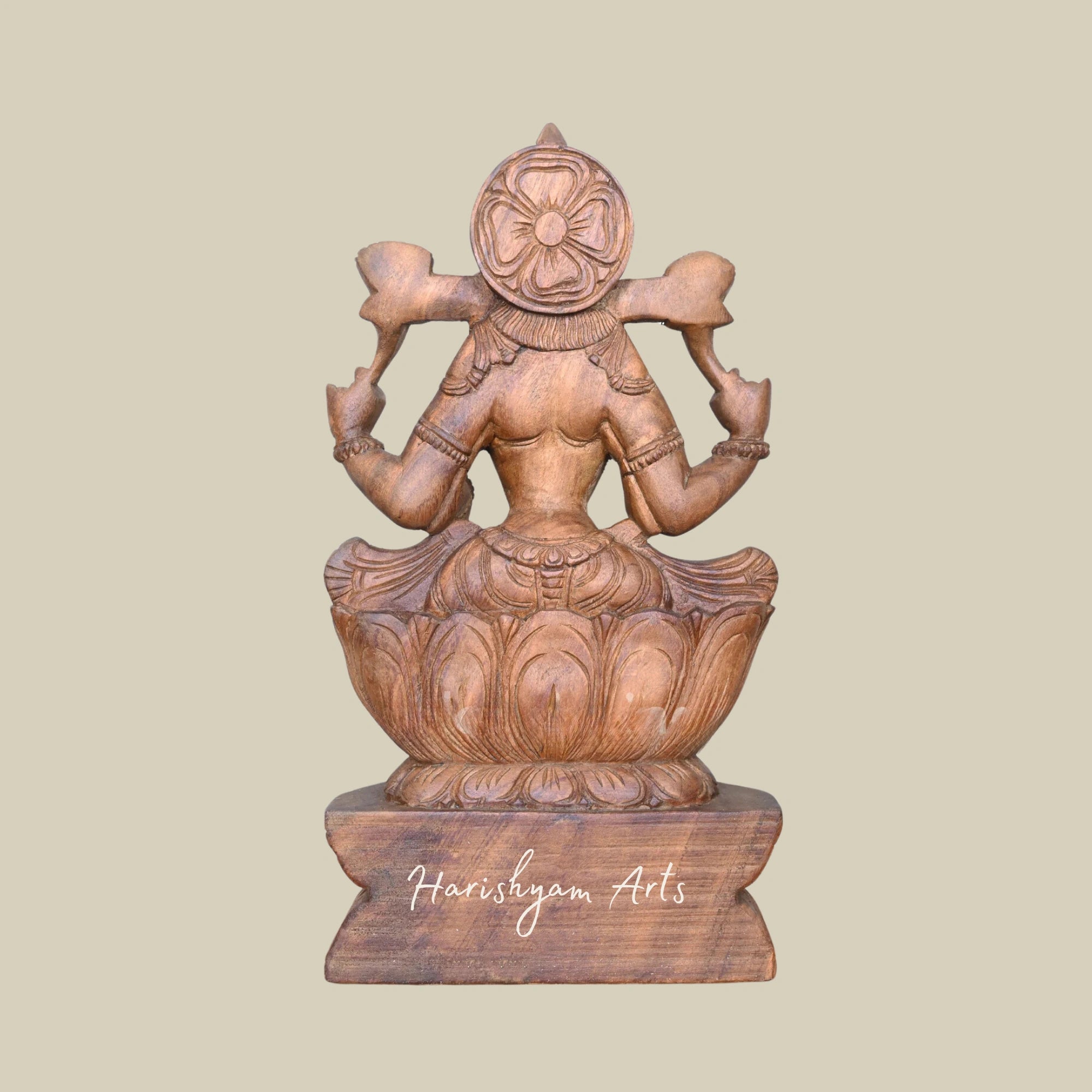 19" Samutrika Lakshana Mangalakara Lakshmi Maa Wooden Idol Online Seated on Lotus4