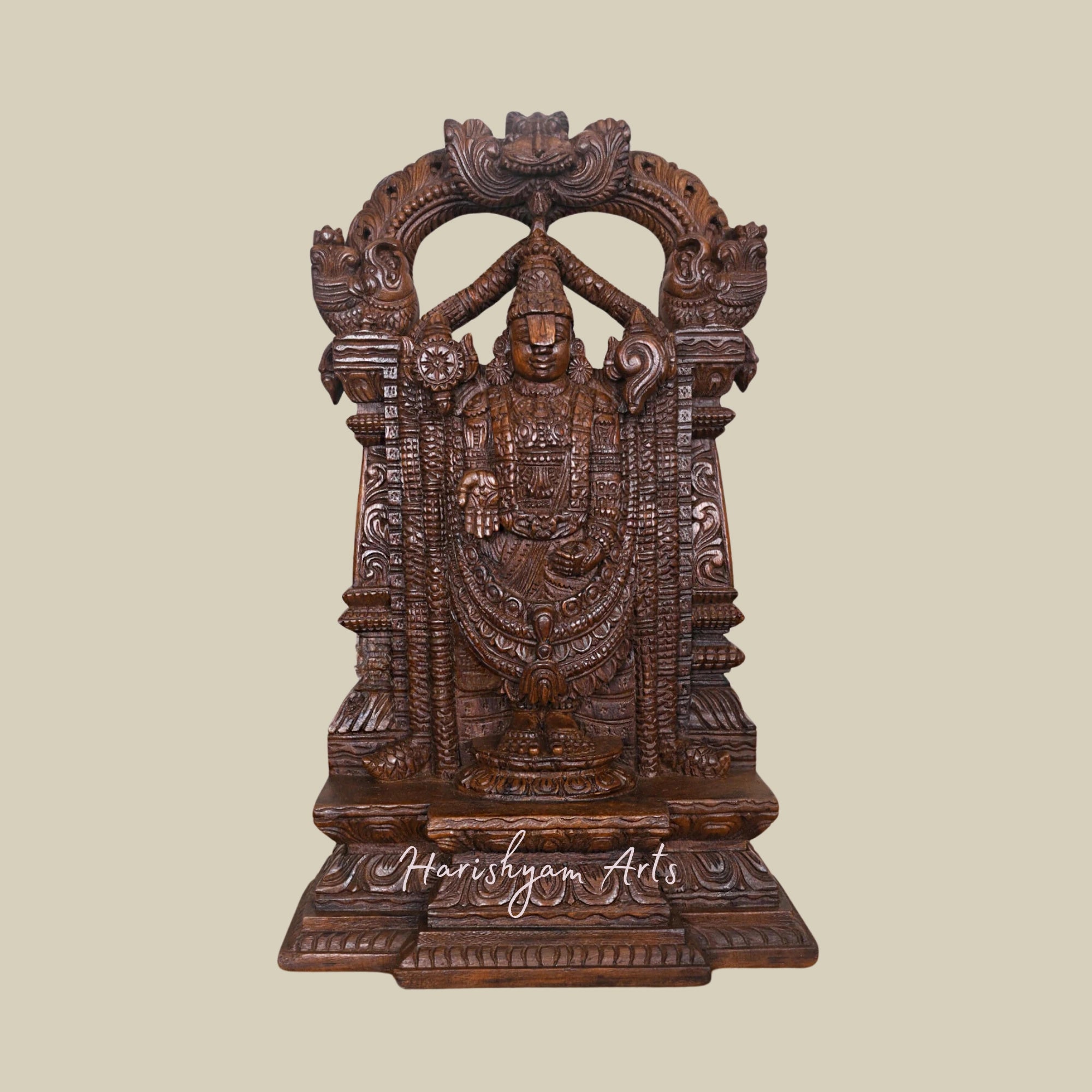 19" Intricate Tirupati Balaji Wooden Sculpture