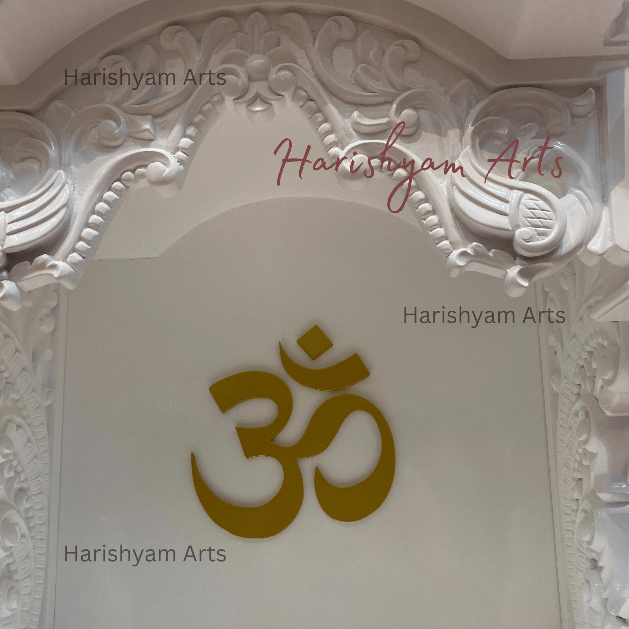 48" White Teak Wood Mandir with "Golden OM"