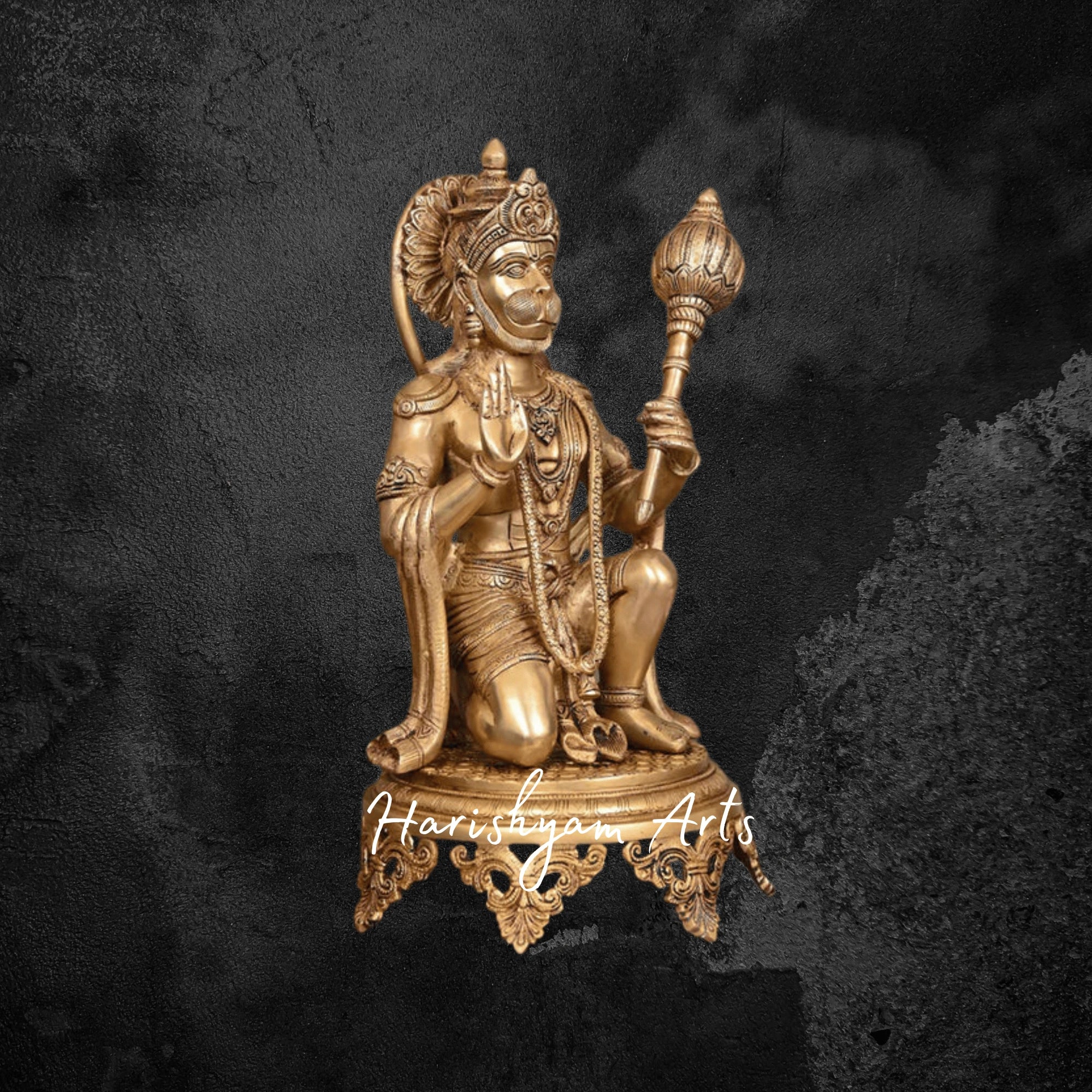 20" Brass Superfine Sitting Hanuman Ji Murti Traditional Hanuman Idol for PoojaC