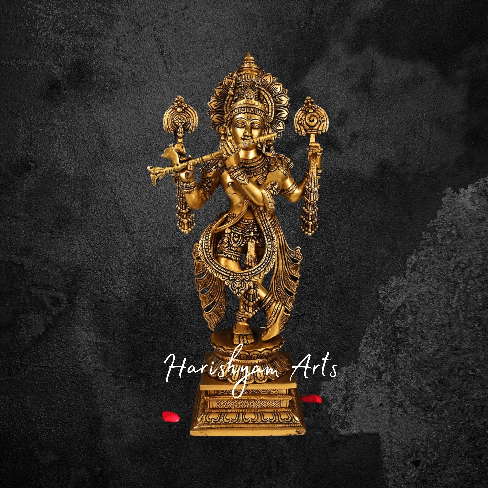 20" Handcrafted Brass Murti of Lord Krishna Playing Flute