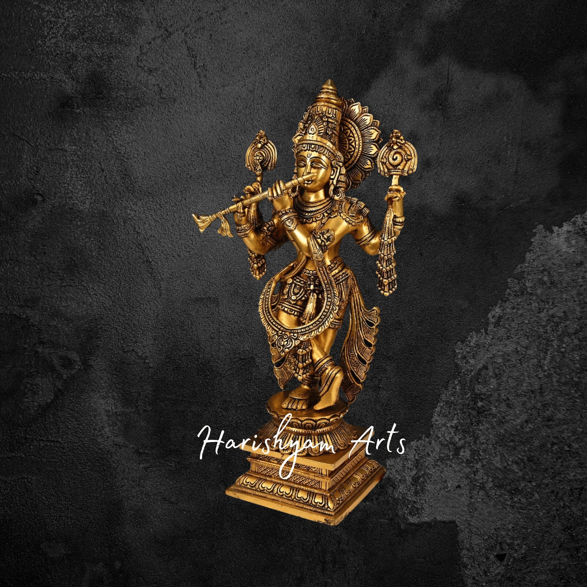20" Handcrafted Brass Murti of Lord Krishna Playing Flute