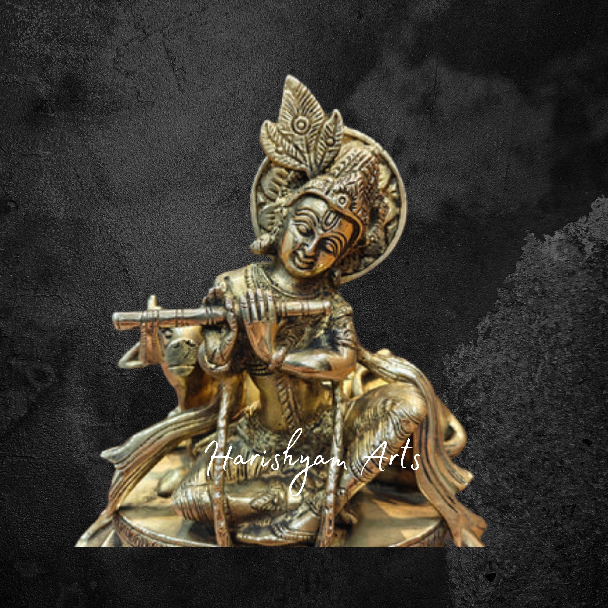 20" Vintage Brass Krishna Statue, Antique Finish, Spiritual Art Piece