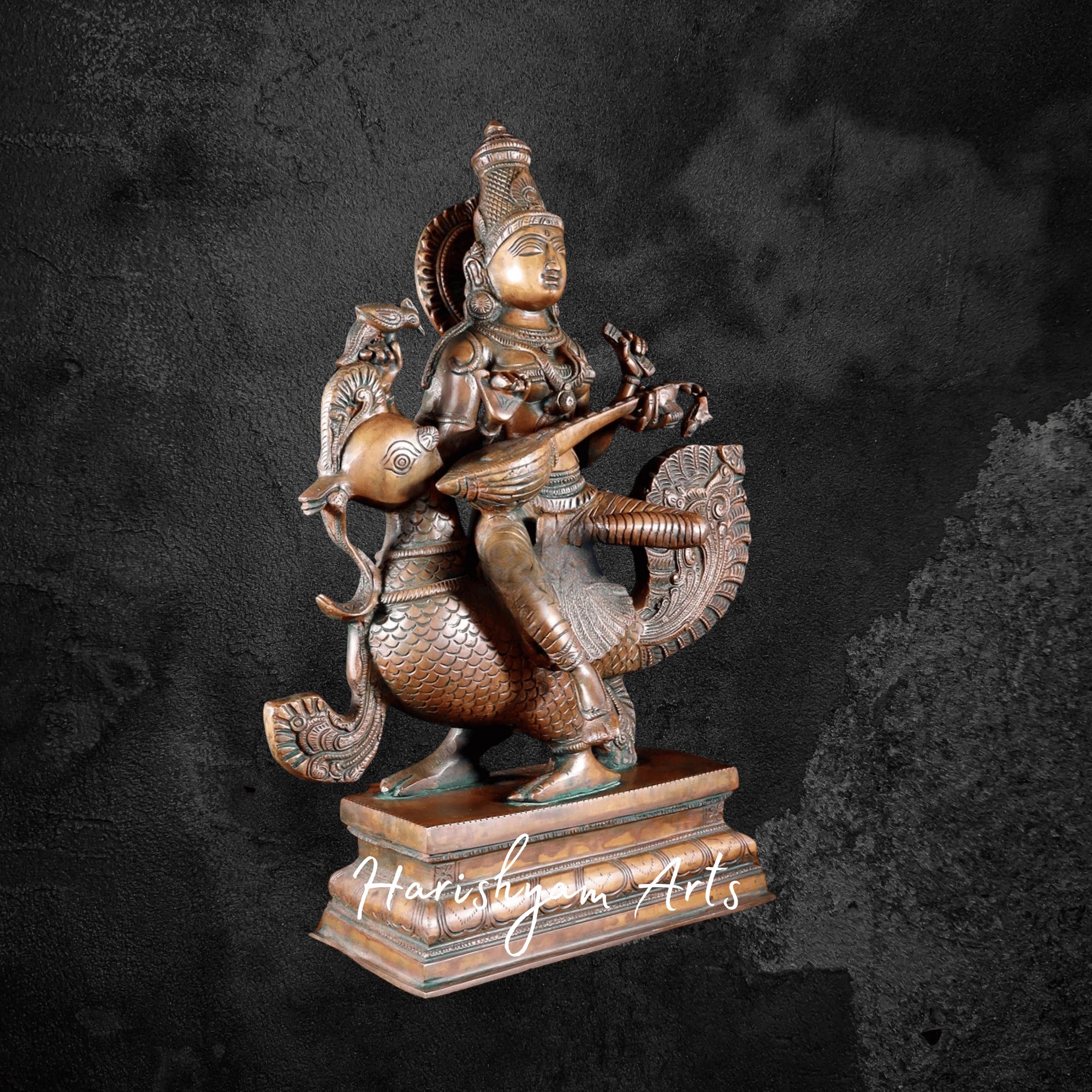 20" Vintage Look Brass Saraswati Statue Representing Knowledge and Learning