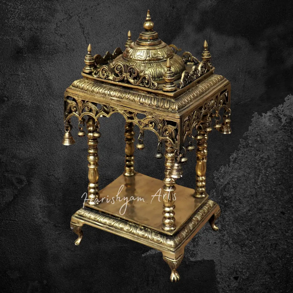 20” Unique brass temple with beautifully handcrafted pillars