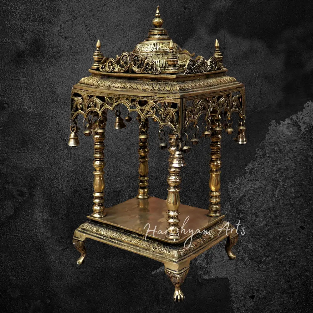 20” Unique brass temple with beautifully handcrafted pillars
