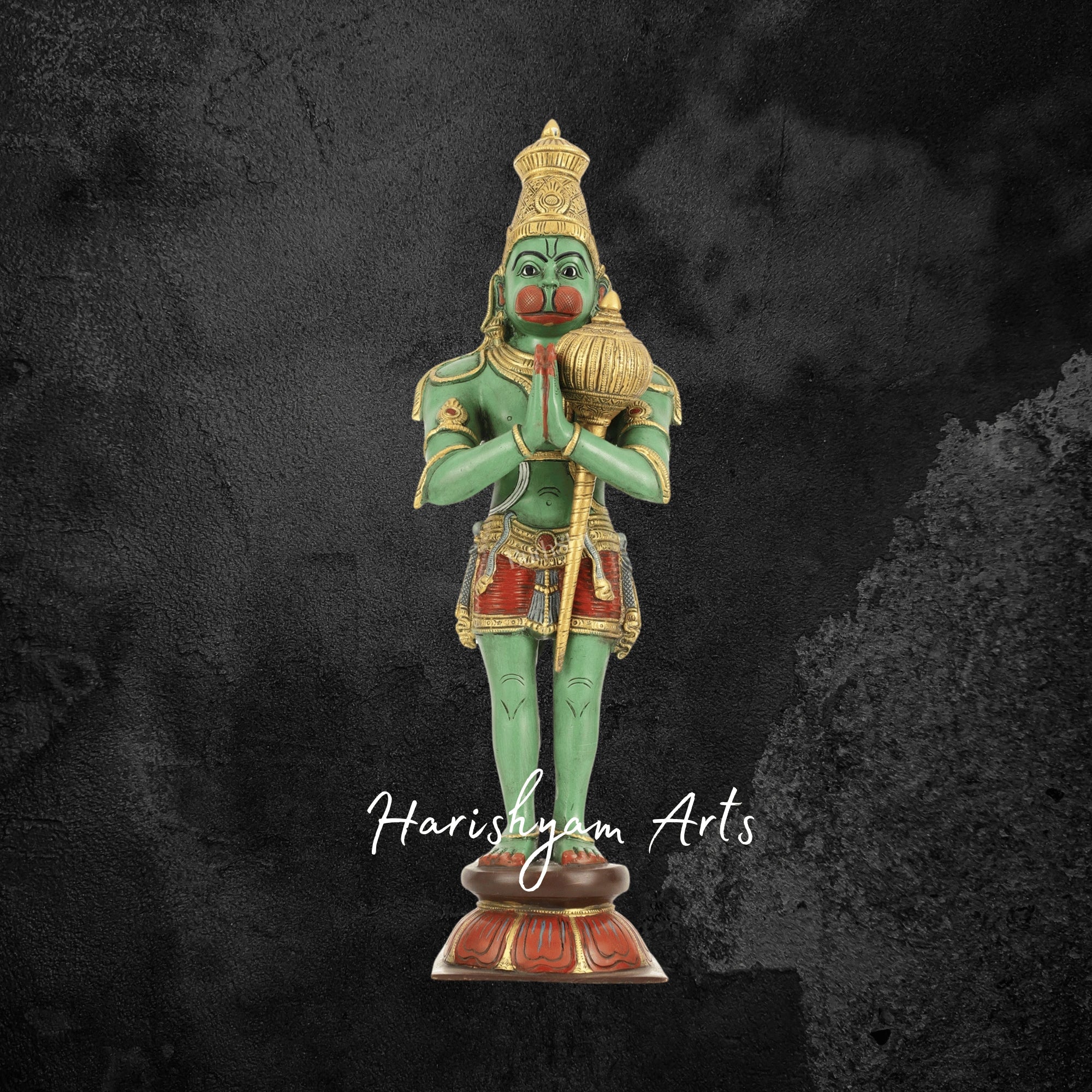 21.5" Brass Hanuman Idol in Namaskar Mudra Perfect for Pooja and Meditation