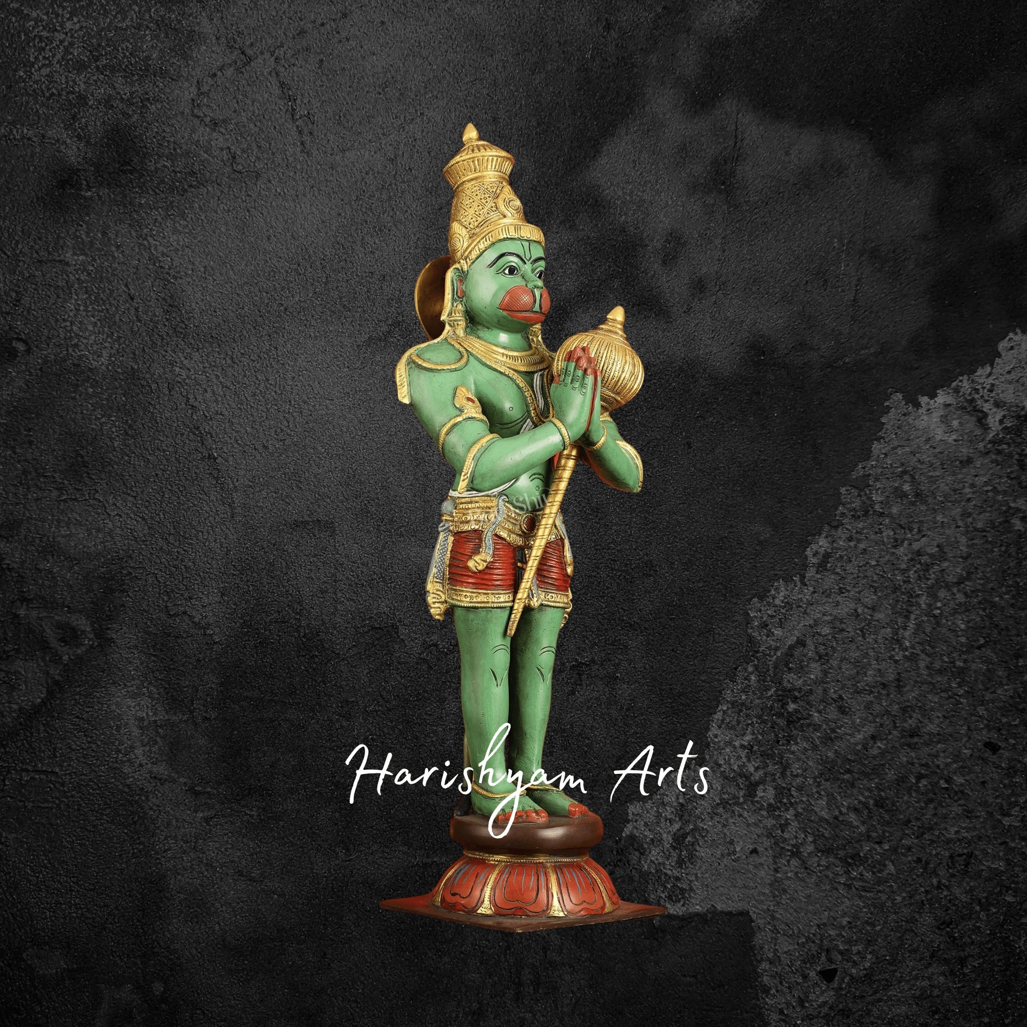 21.5" Brass Hanuman Idol in Namaskar Mudra Perfect for Pooja and Meditation