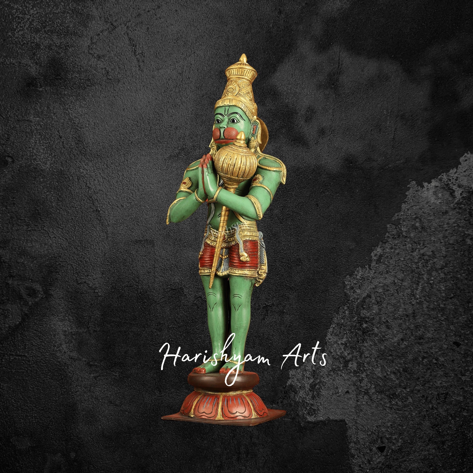 21.5" Brass Hanuman Idol in Namaskar Mudra Perfect for Pooja and Meditation