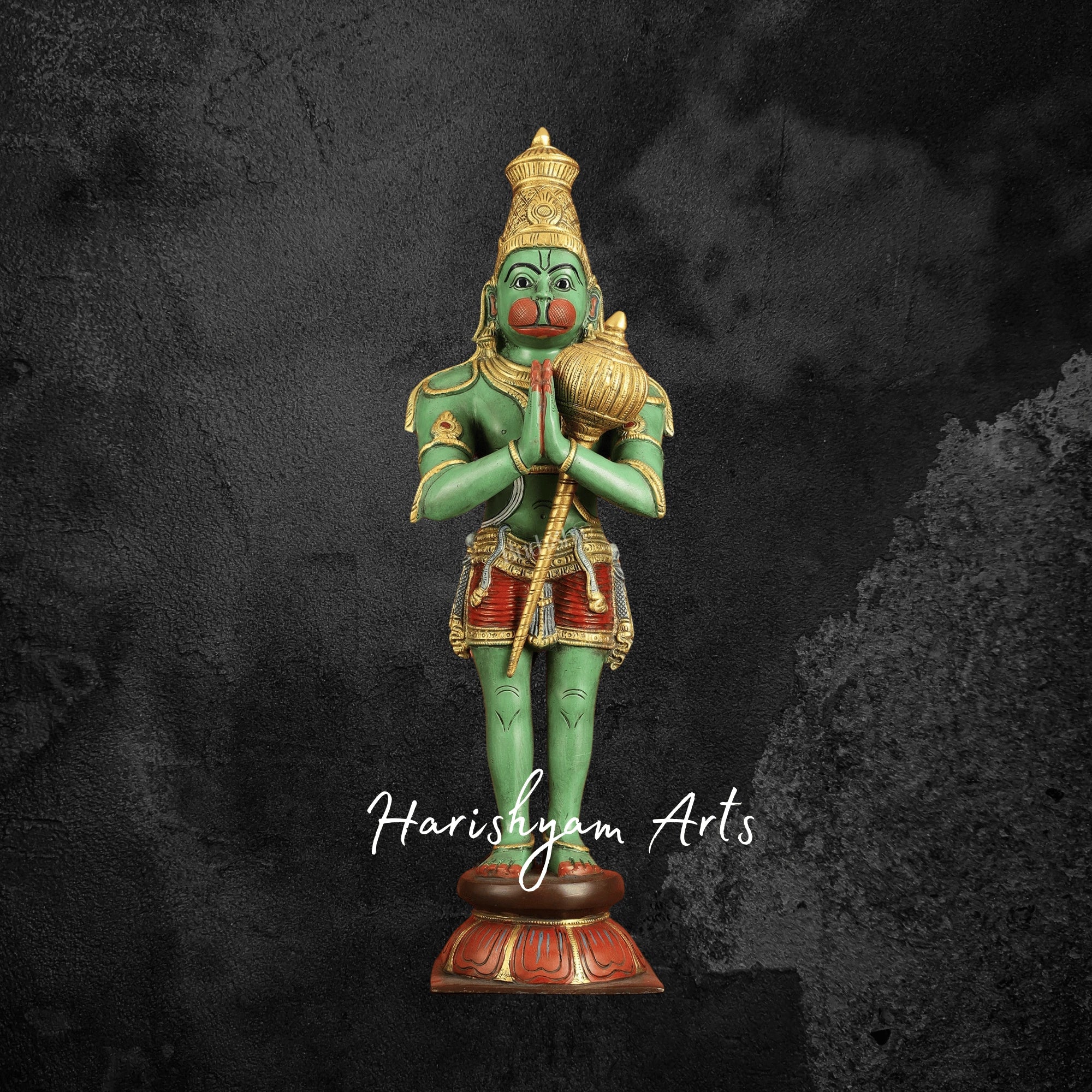 21.5" Brass Hanuman Idol in Namaskar Mudra Perfect for Pooja and Meditation