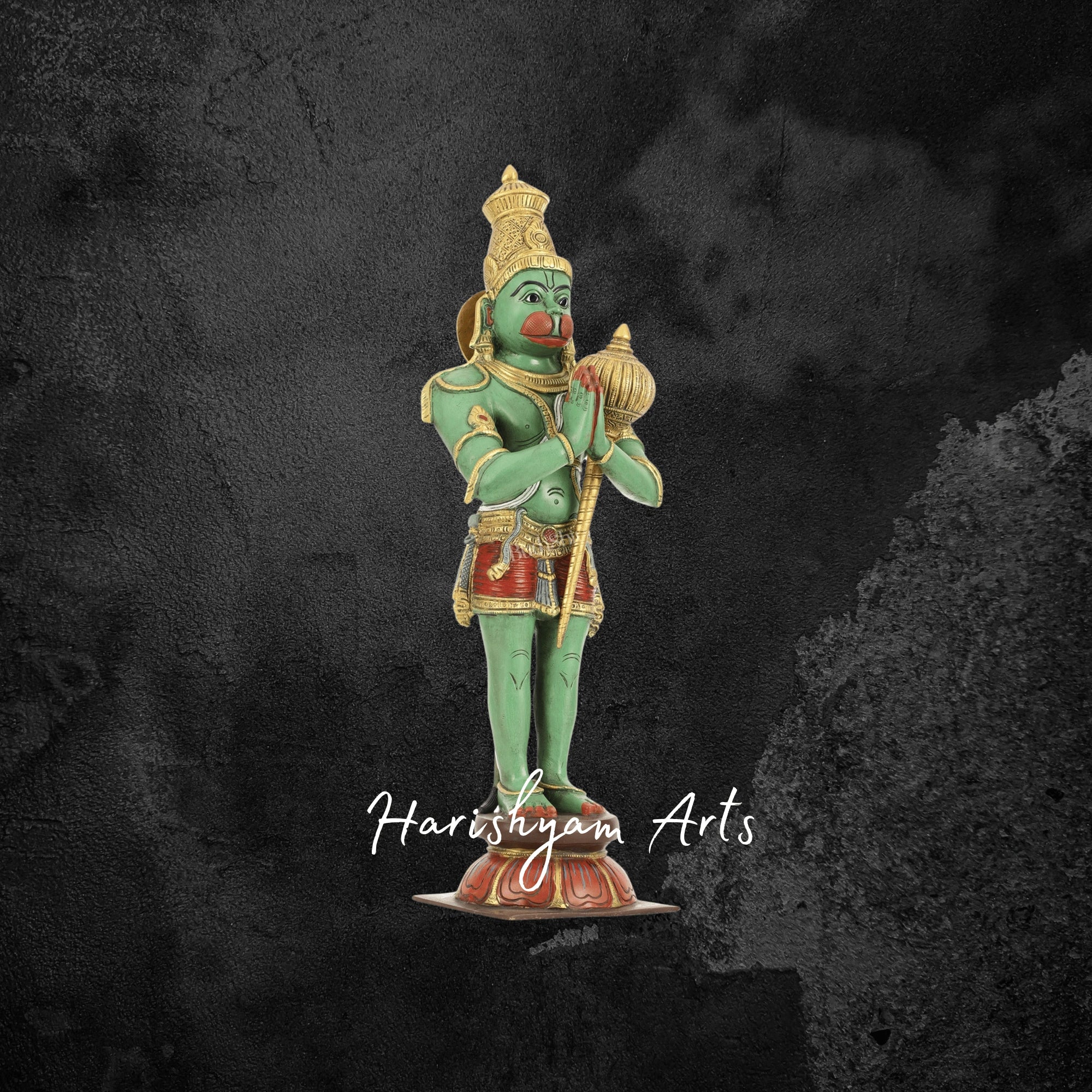 21.5" Brass Hanuman Idol in Namaskar Mudra Perfect for Pooja and Meditation