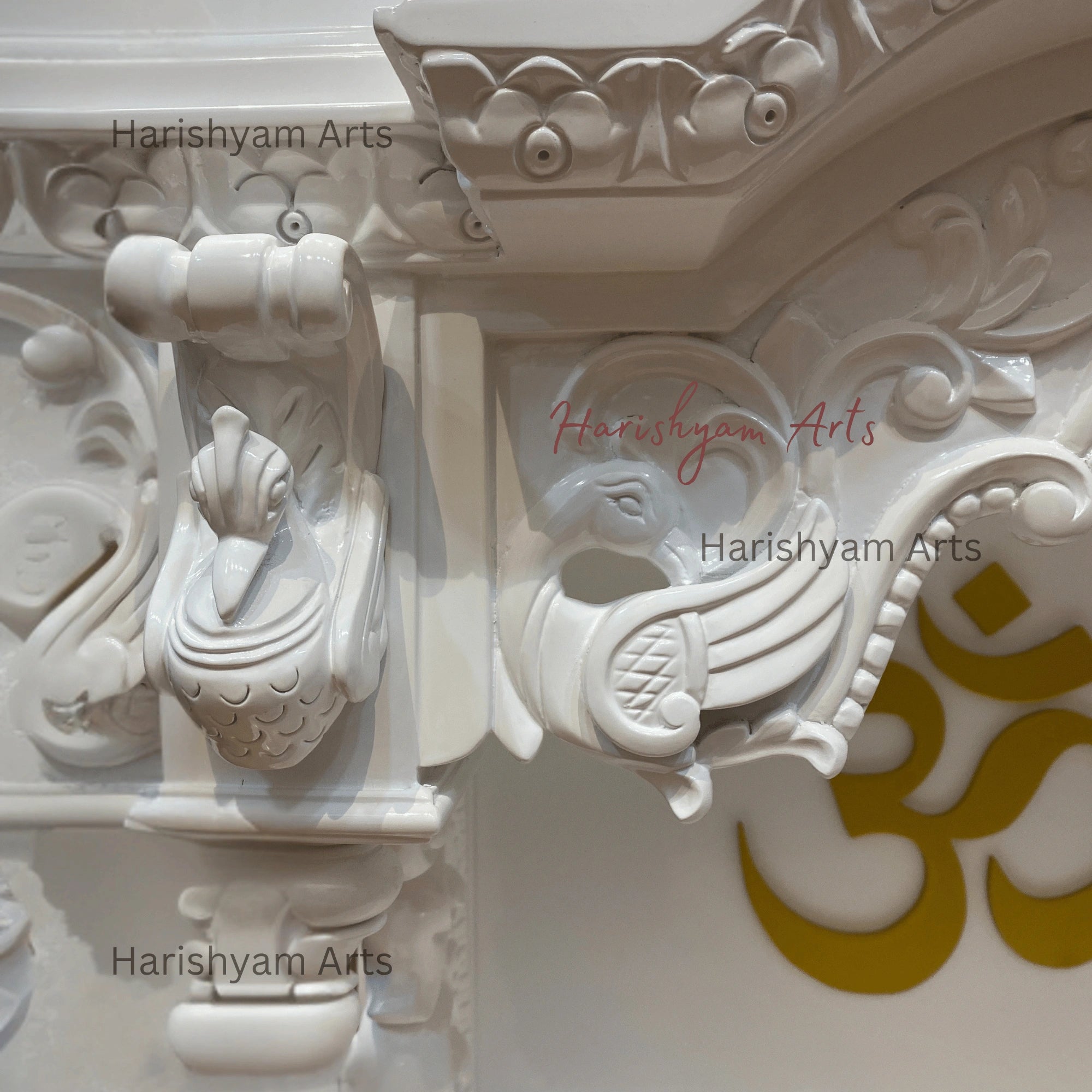 48" White Teak Wood Mandir with "Golden OM"