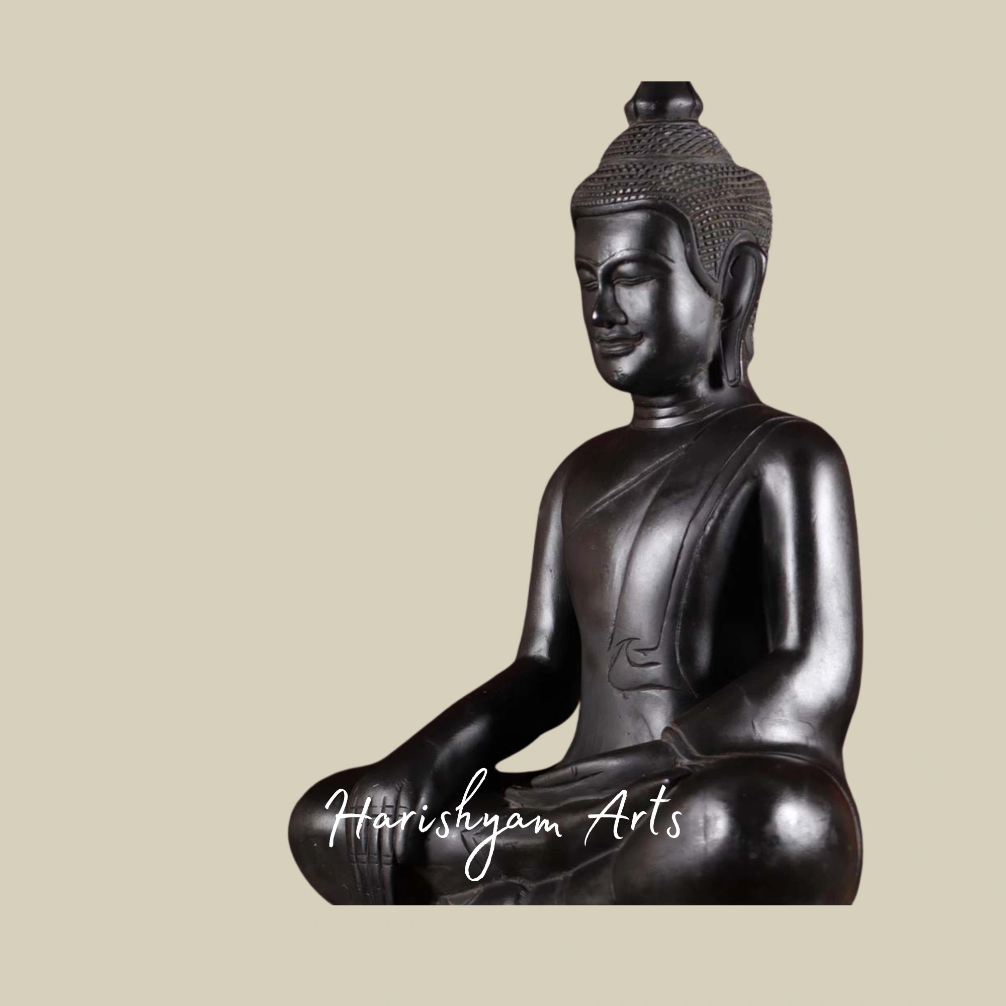 21" Black Cambodian Buddha Statue in Bhumisparsha Mudra for Earth Energy Connection