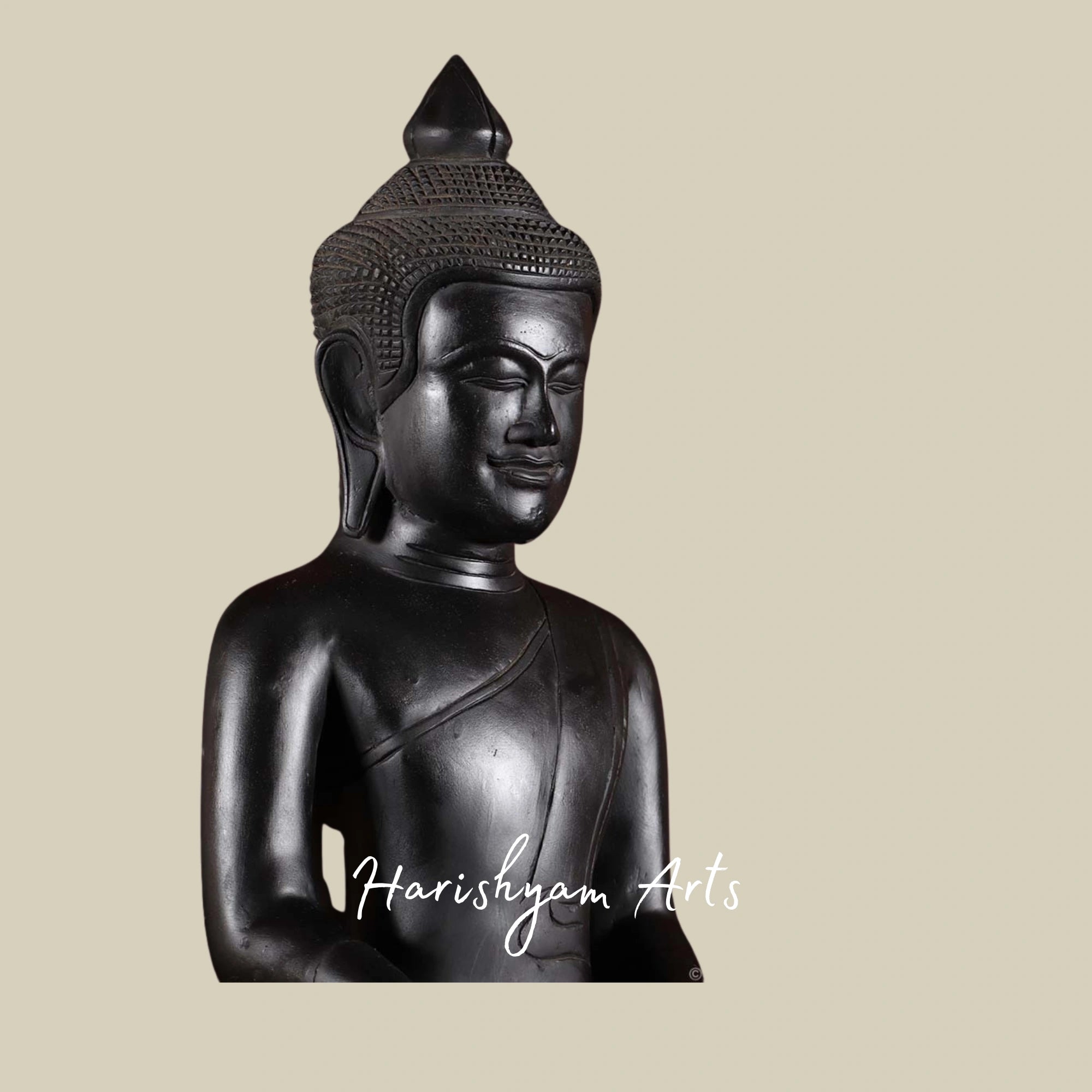 21" Black Cambodian Buddha Statue in Bhumisparsha Mudra for Earth Energy Connection