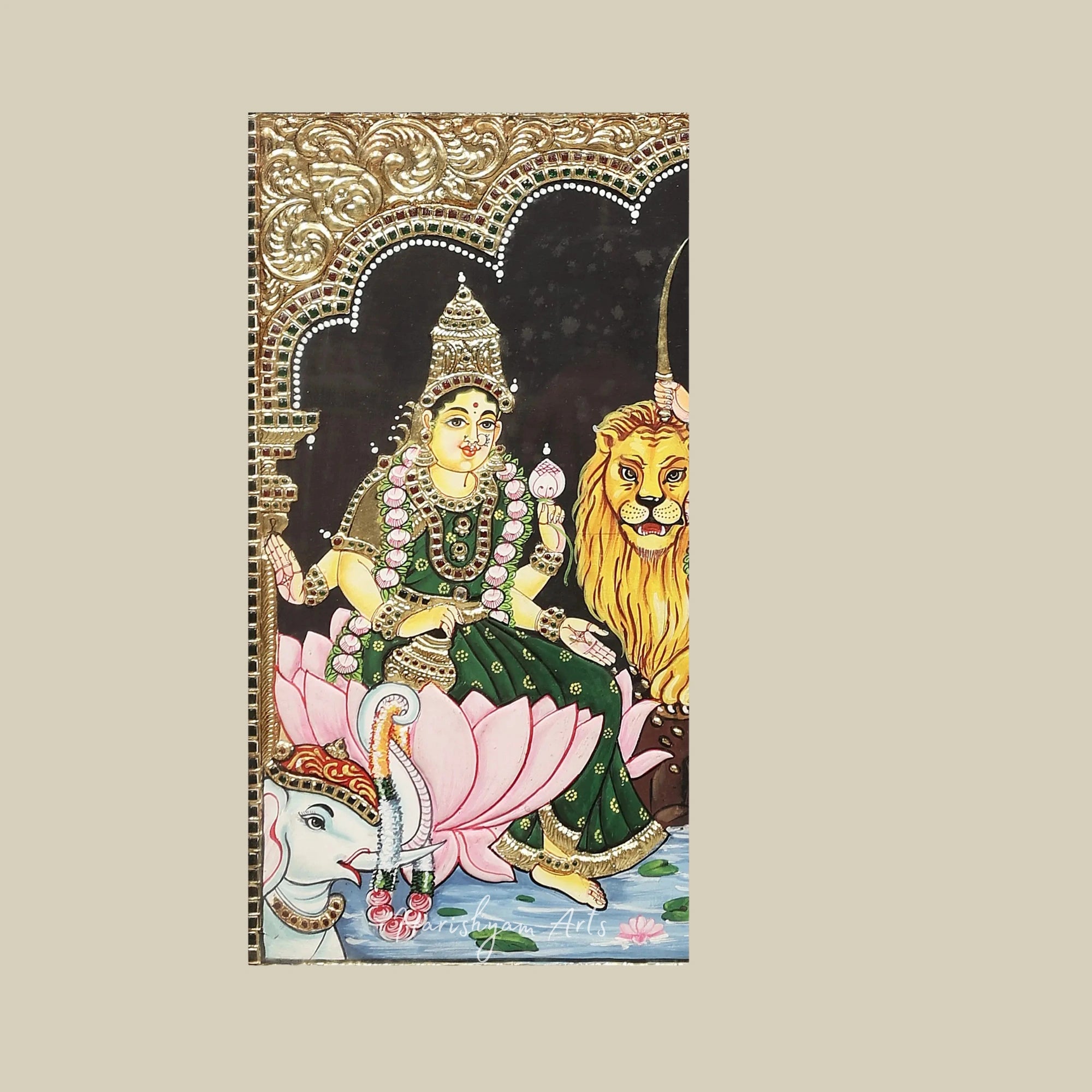 21" Durga Lakshmi Saraswati Tanjore Painting for Home and Temple Decor