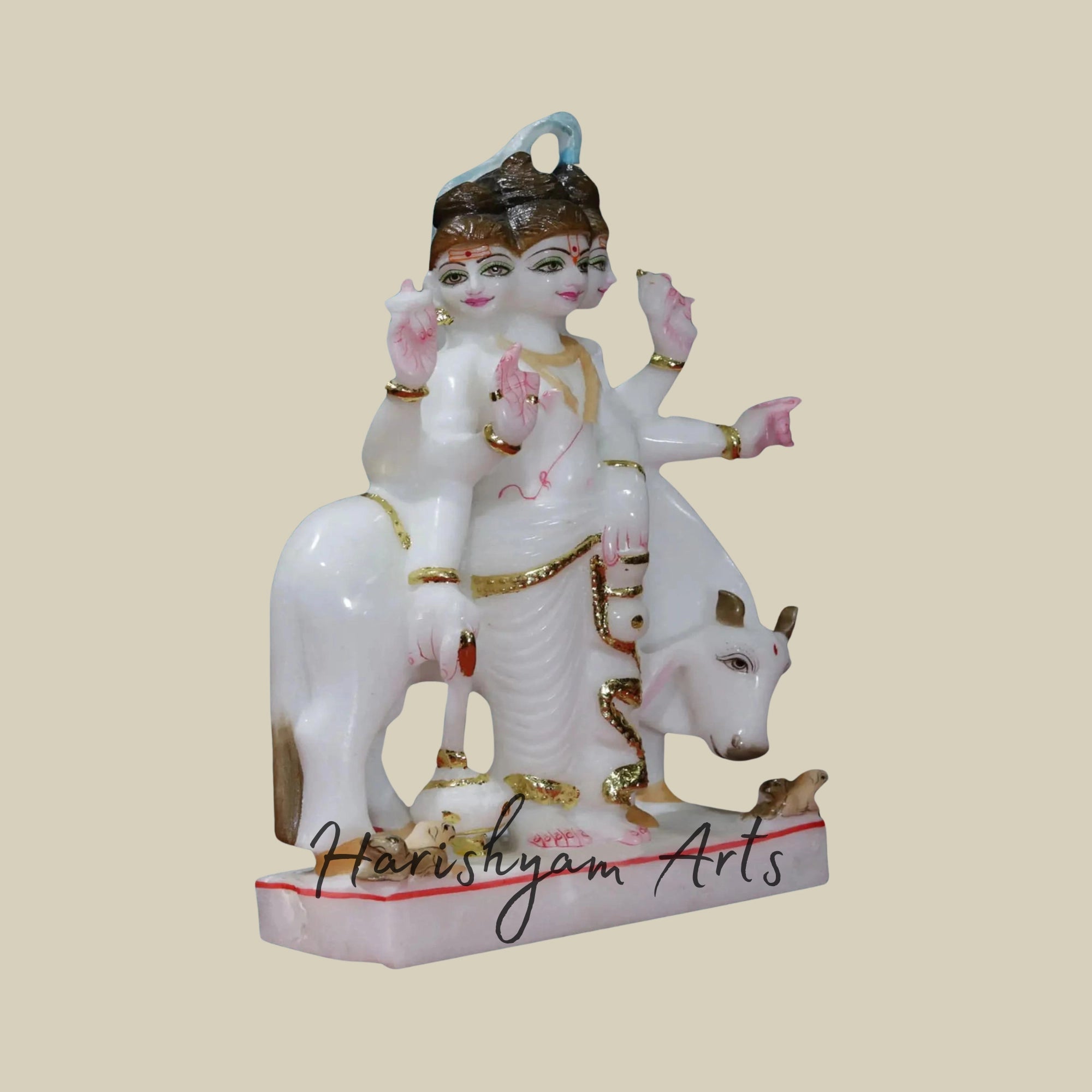 12 inches Handcarved Dattatreya Marble Statue3