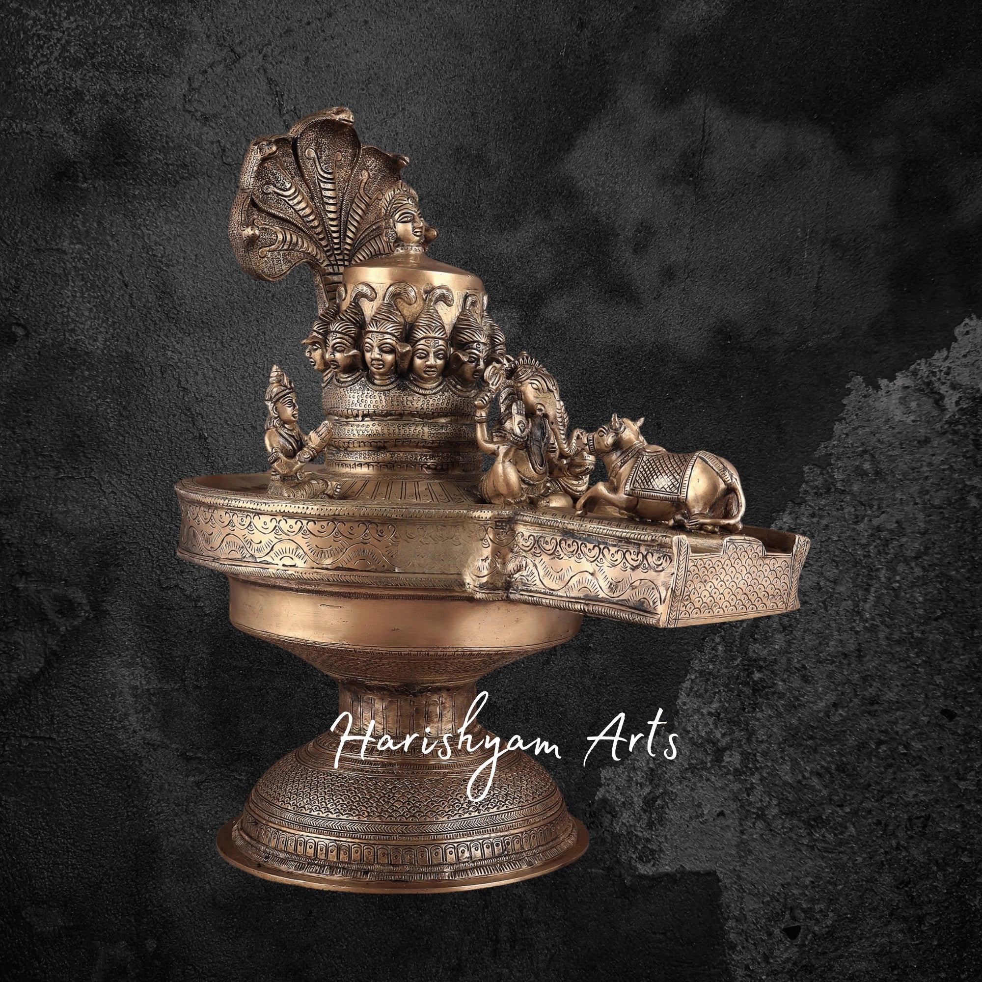 21" Large Pure Brass Lord Shiva Parivar Idol on Shiva Lingam
