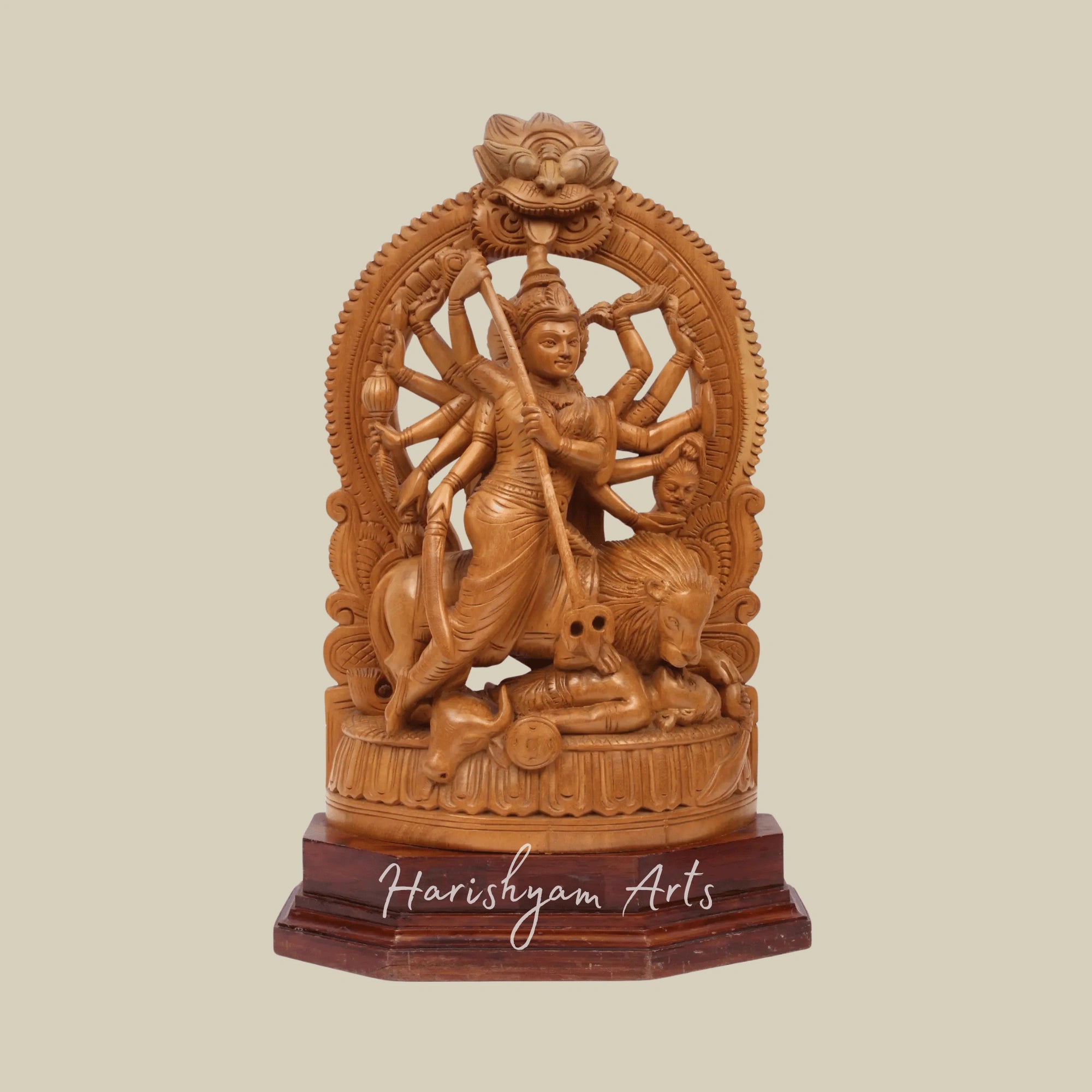 21" Mahishasura-Mardini Goddess Durga Stunning Wooden Carved Durga Statue