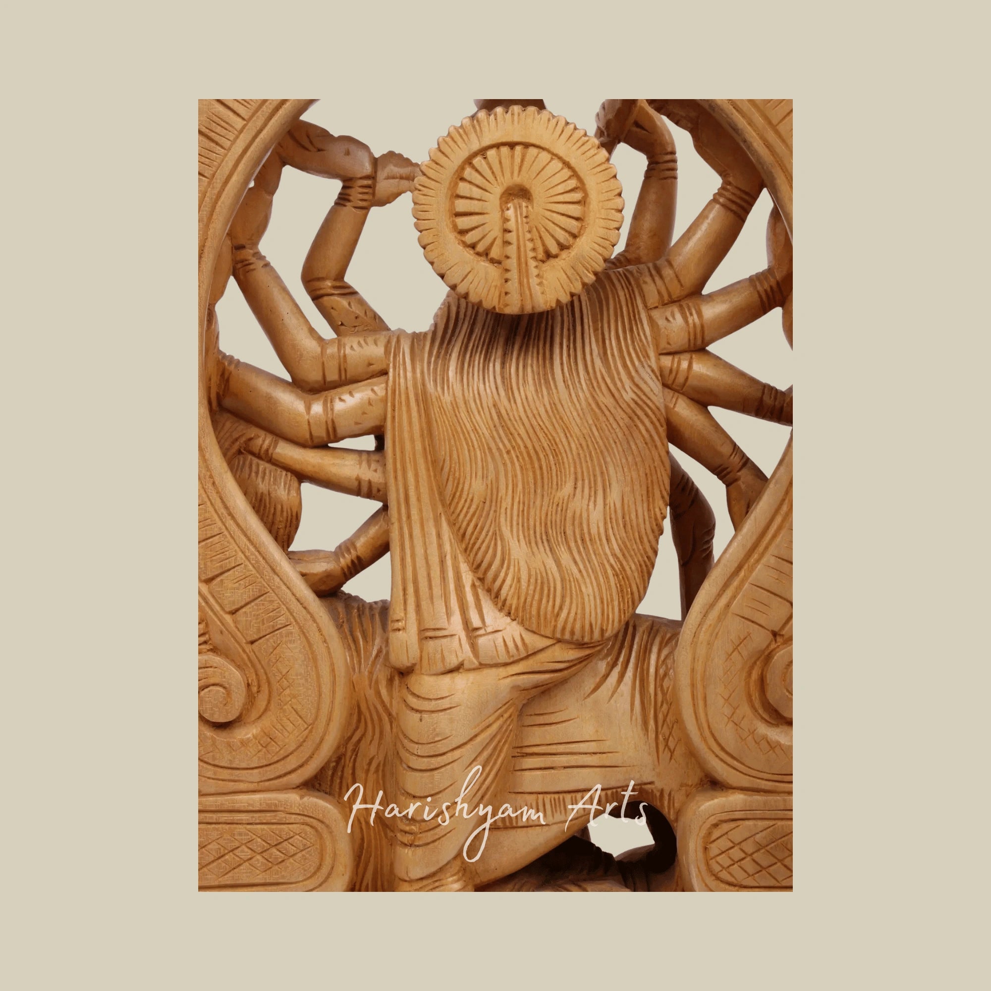21" Mahishasura-Mardini Goddess Durga Stunning Wooden Carved Durga Statue