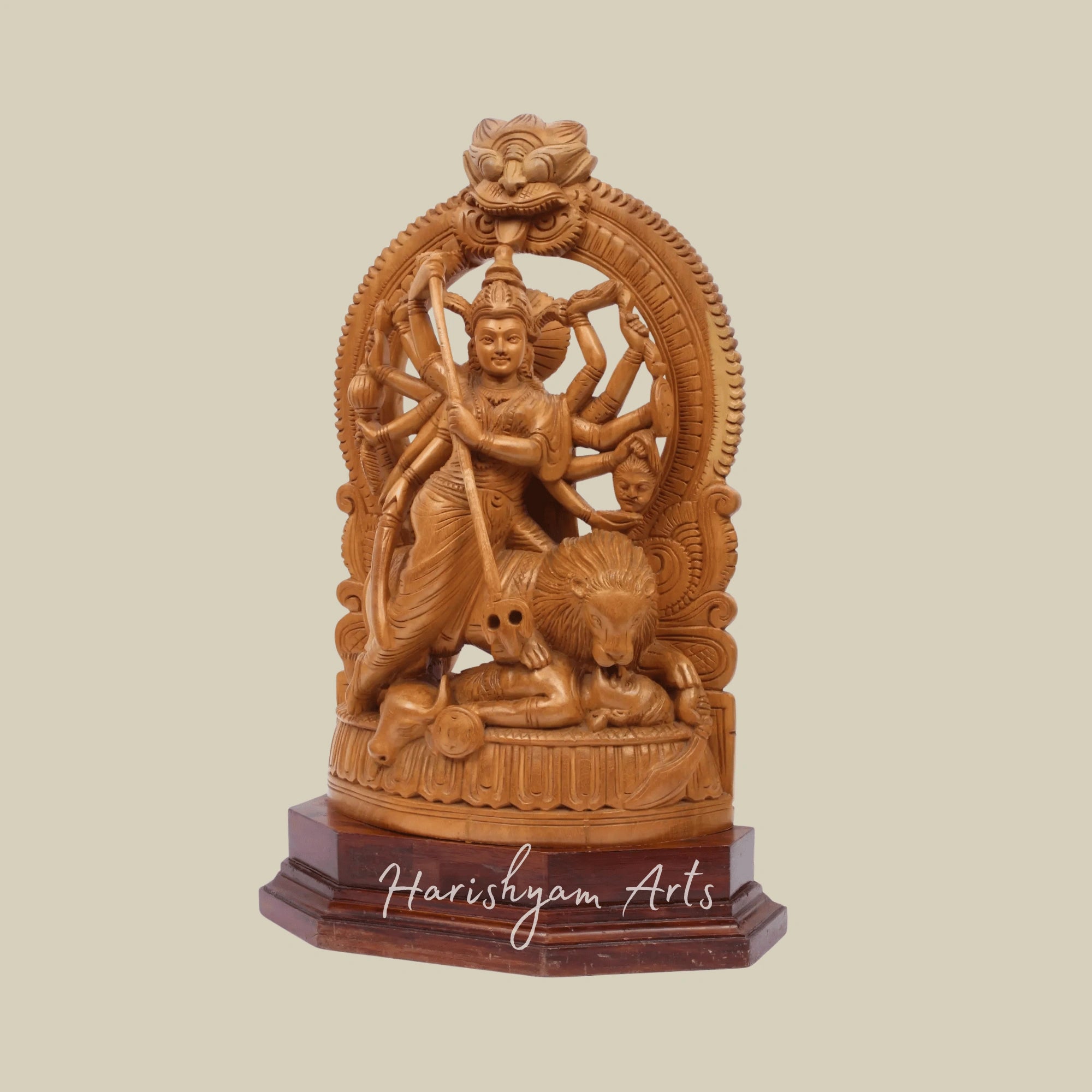 21" Mahishasura-Mardini Goddess Durga Stunning Wooden Carved Durga Statue