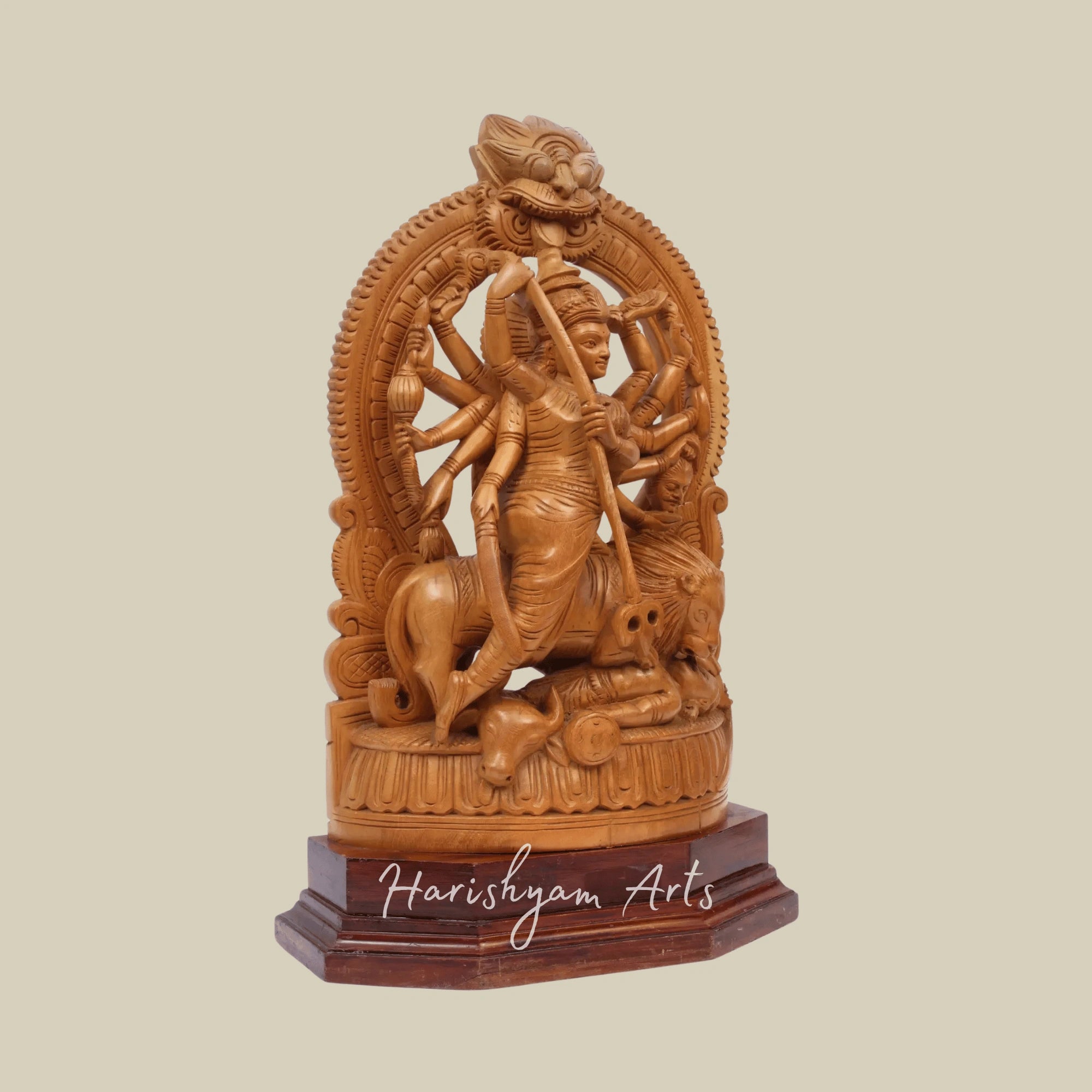 21" Mahishasura-Mardini Goddess Durga Stunning Wooden Carved Durga Statue