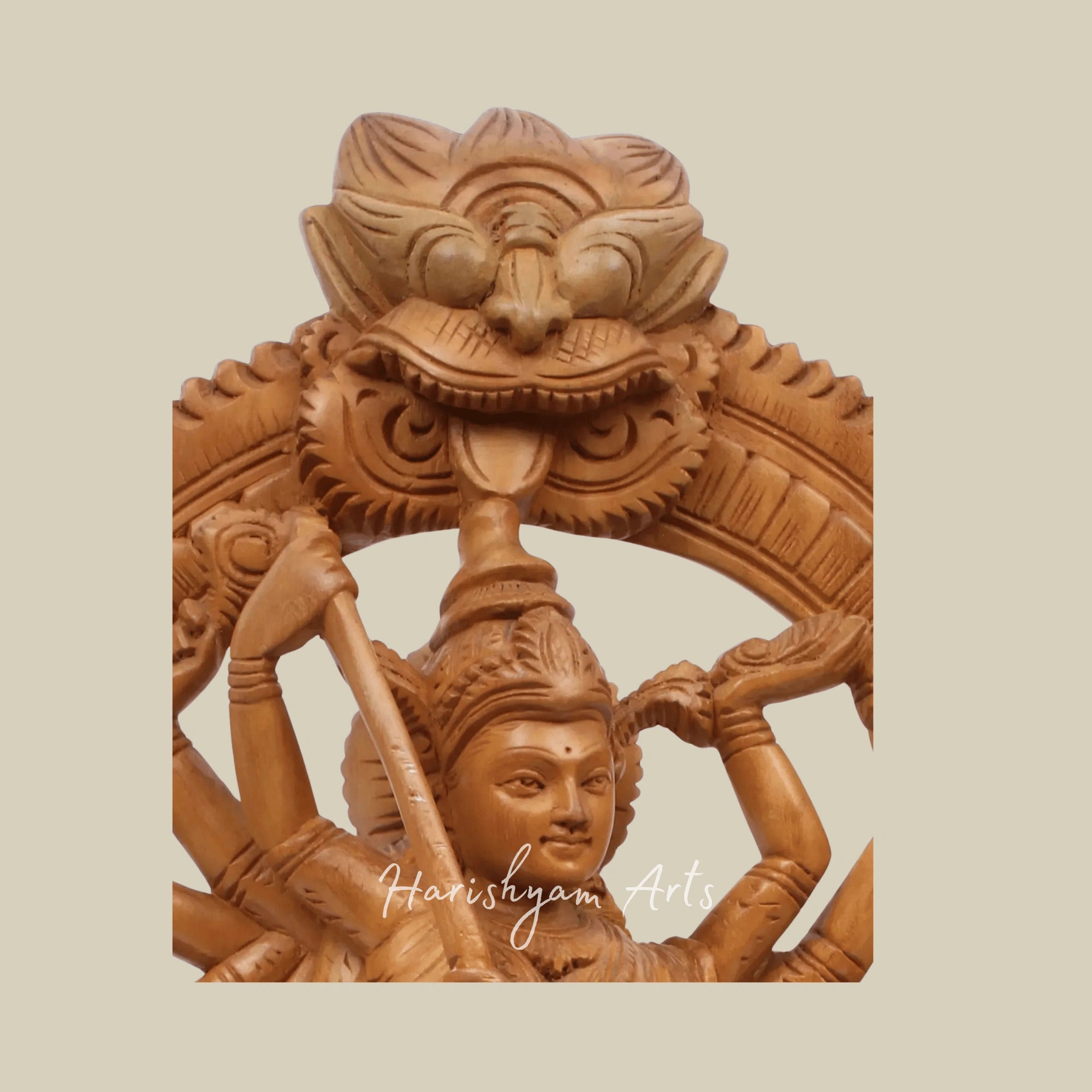 21" Mahishasura-Mardini Goddess Durga Stunning Wooden Carved Durga Statue