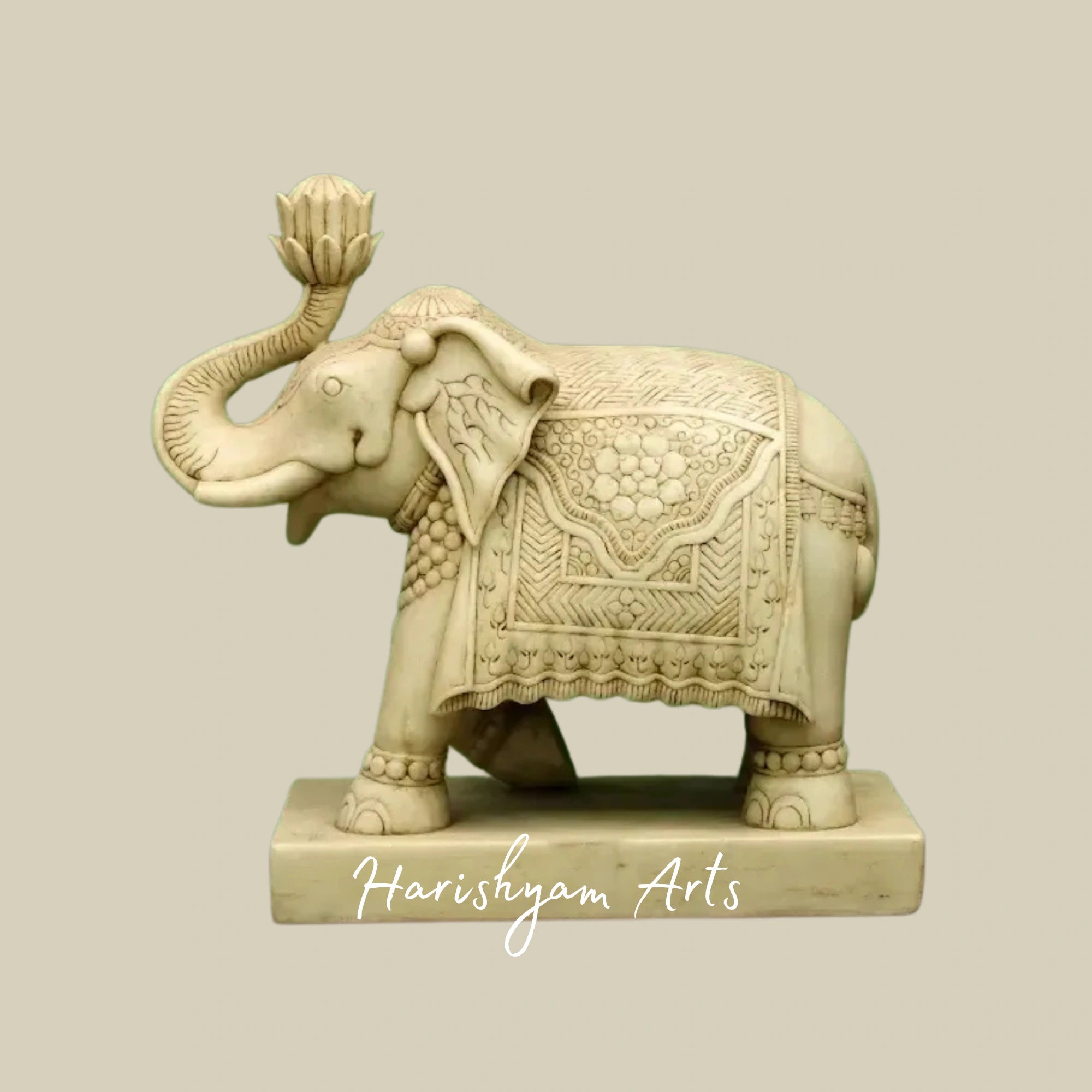 21" Marble Elephant Showpiece Set Handcrafted Decorative Pair
