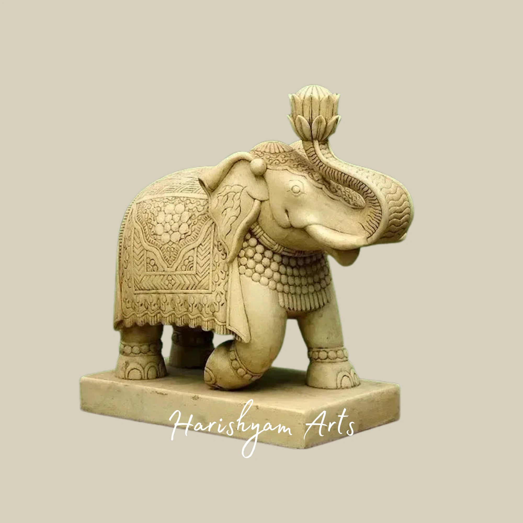 21" Marble Elephant Showpiece Set Handcrafted Decorative Pair