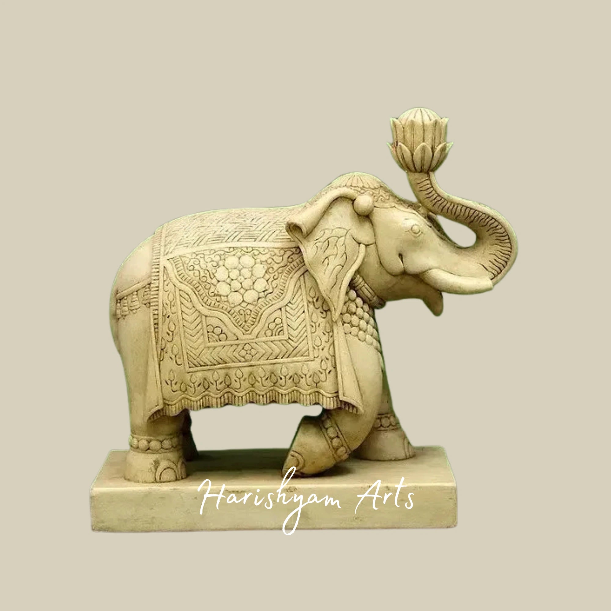 21" Marble Elephant Showpiece Set Handcrafted Decorative Pair
