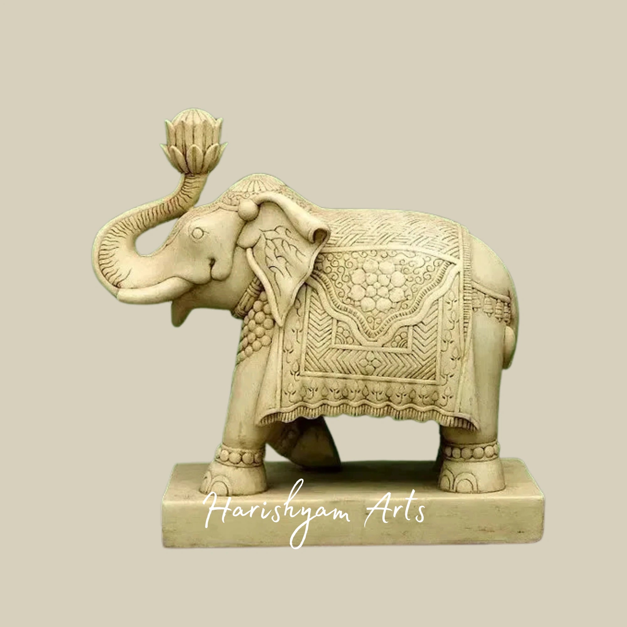 21" Marble Elephant Showpiece Set Handcrafted Decorative Pair