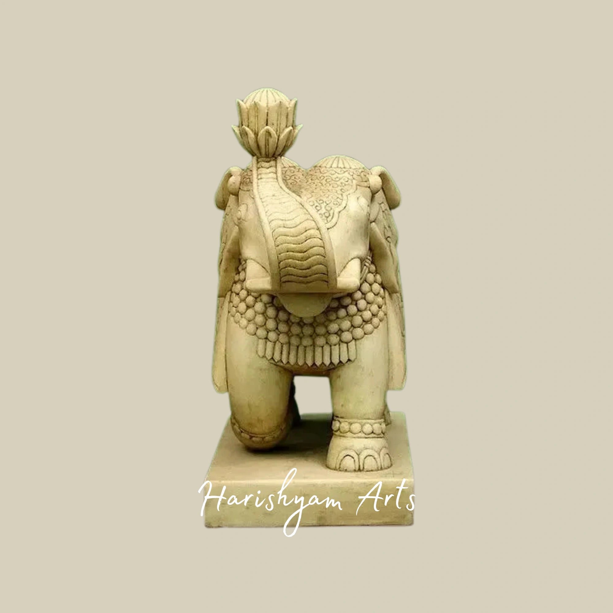 21" Marble Elephant Showpiece Set Handcrafted Decorative Pair