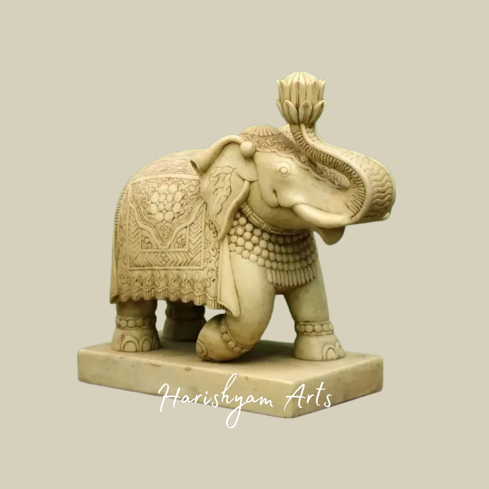 21" Marble Elephant Showpiece Set Handcrafted Decorative Pair