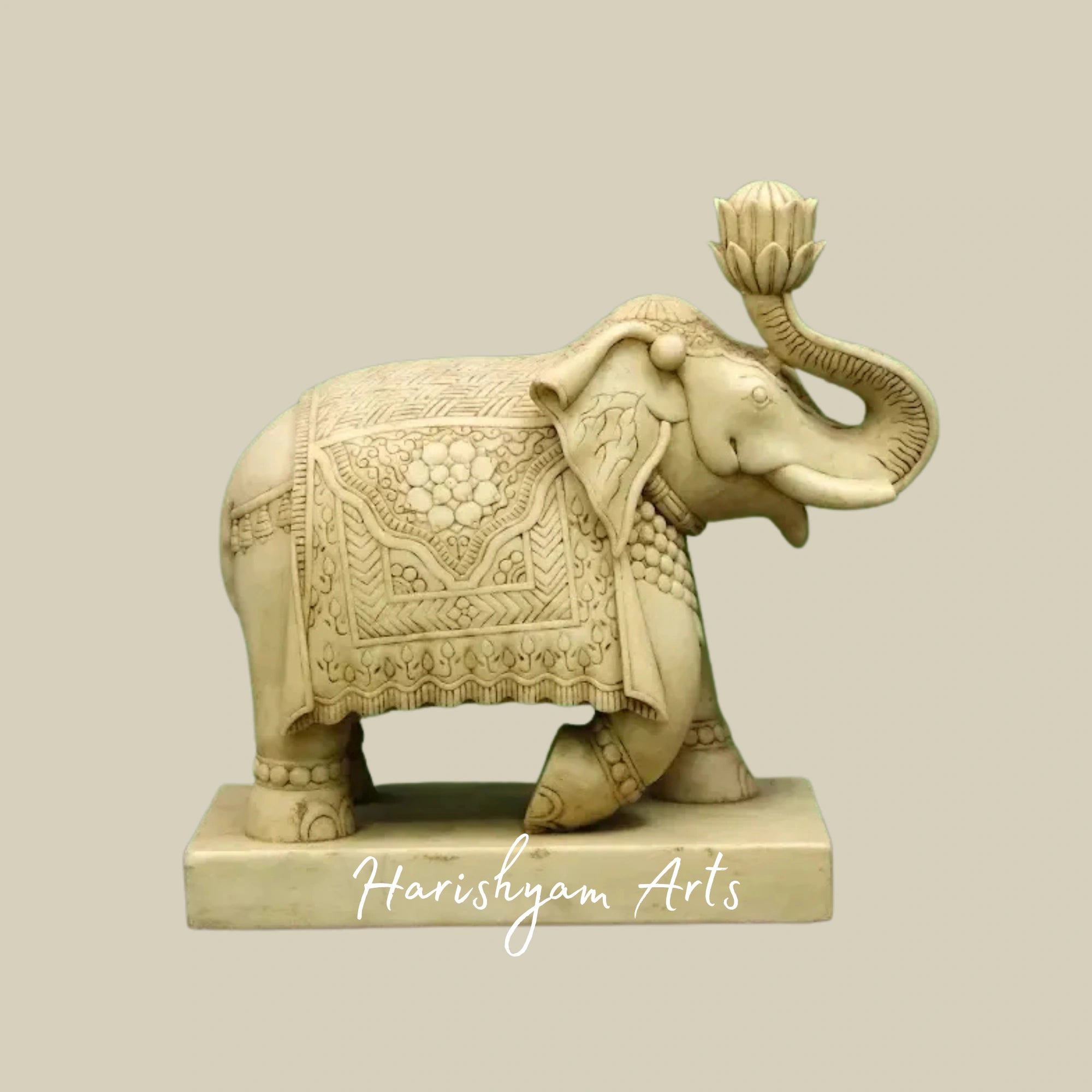 21" Marble Elephant Showpiece Set Handcrafted Decorative Pair