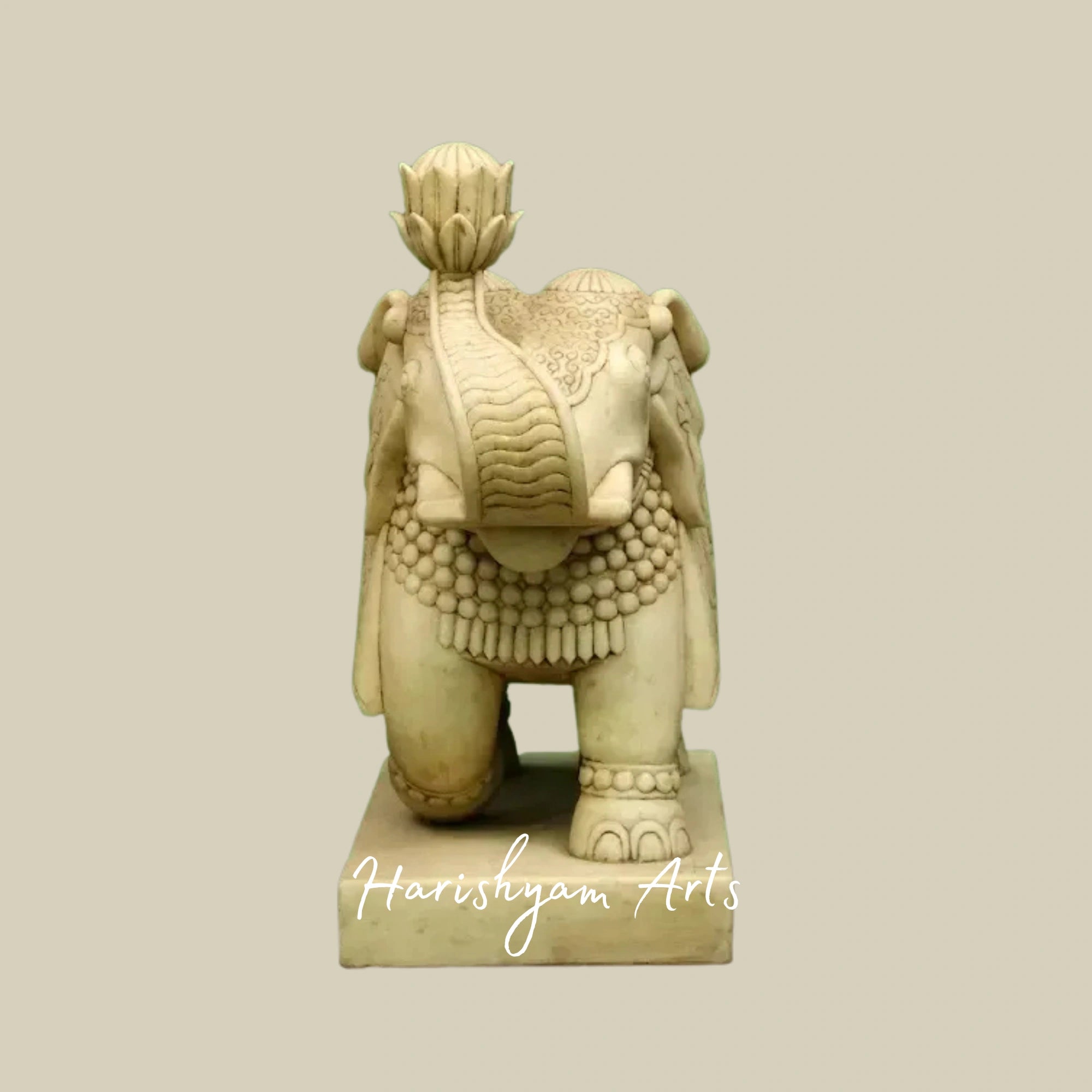 21" Marble Elephant Showpiece Set Handcrafted Decorative Pair