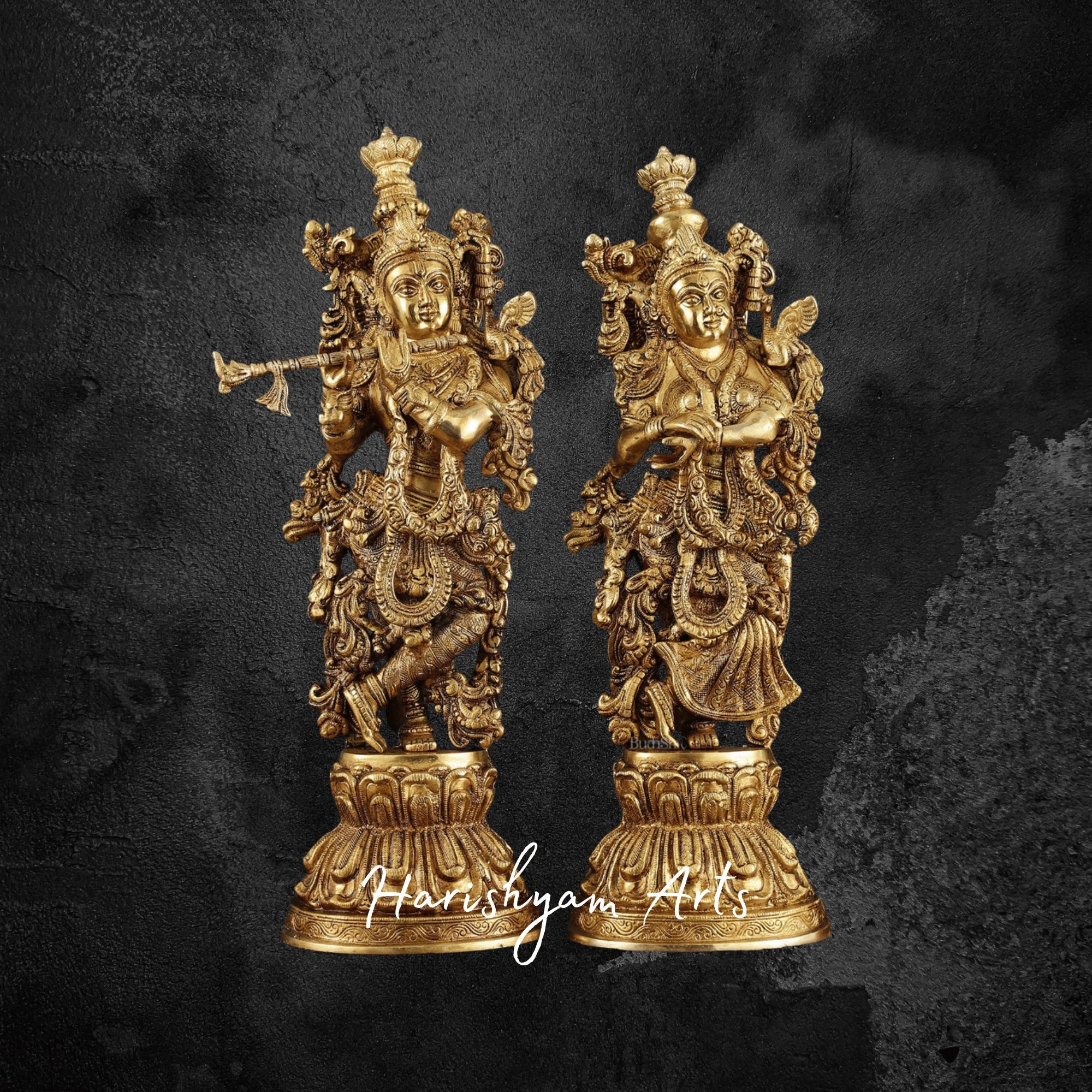 21" Premium Brass Radha Krishna Statue Pair for Home Temple