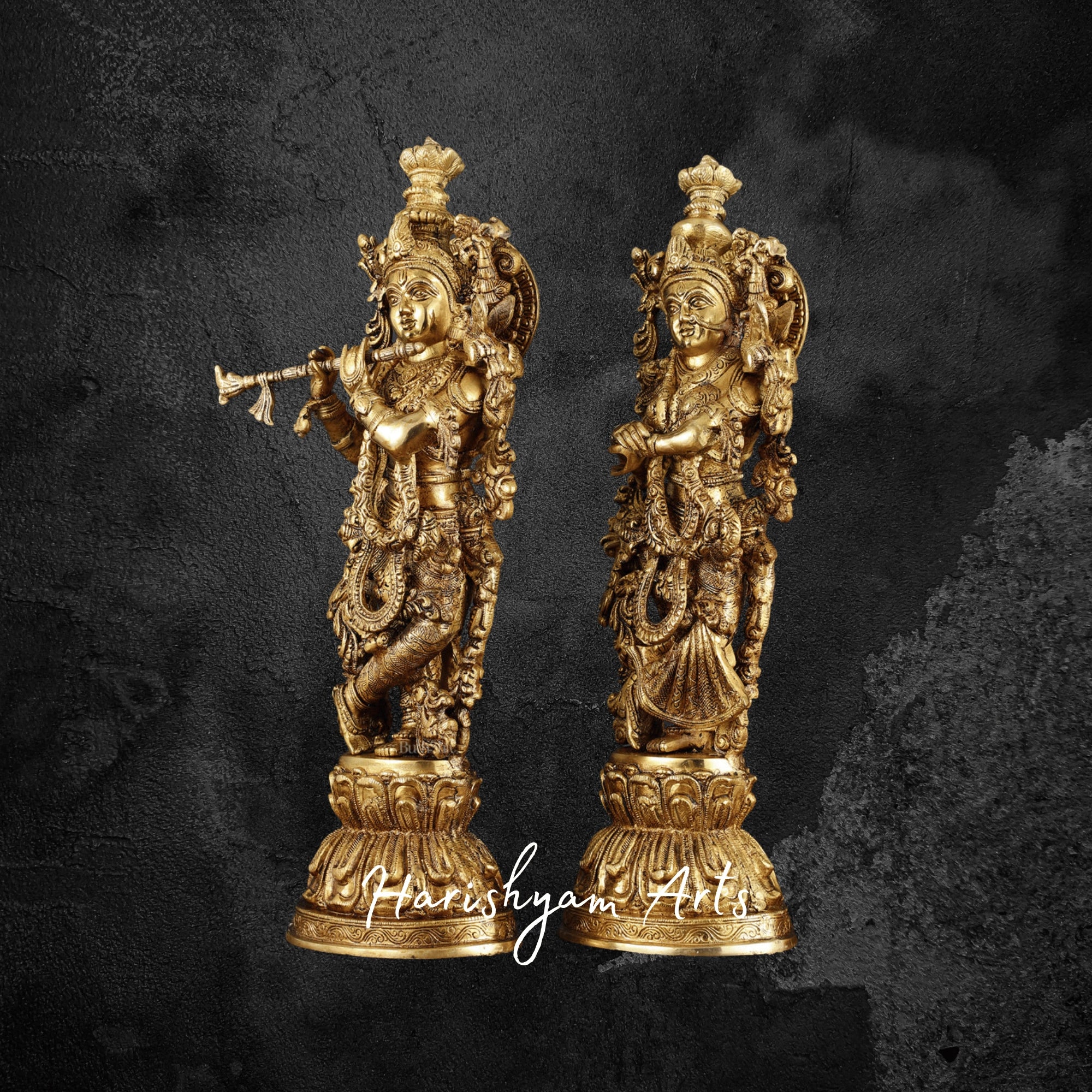 21" Premium Brass Radha Krishna Statue Pair for Home Temple