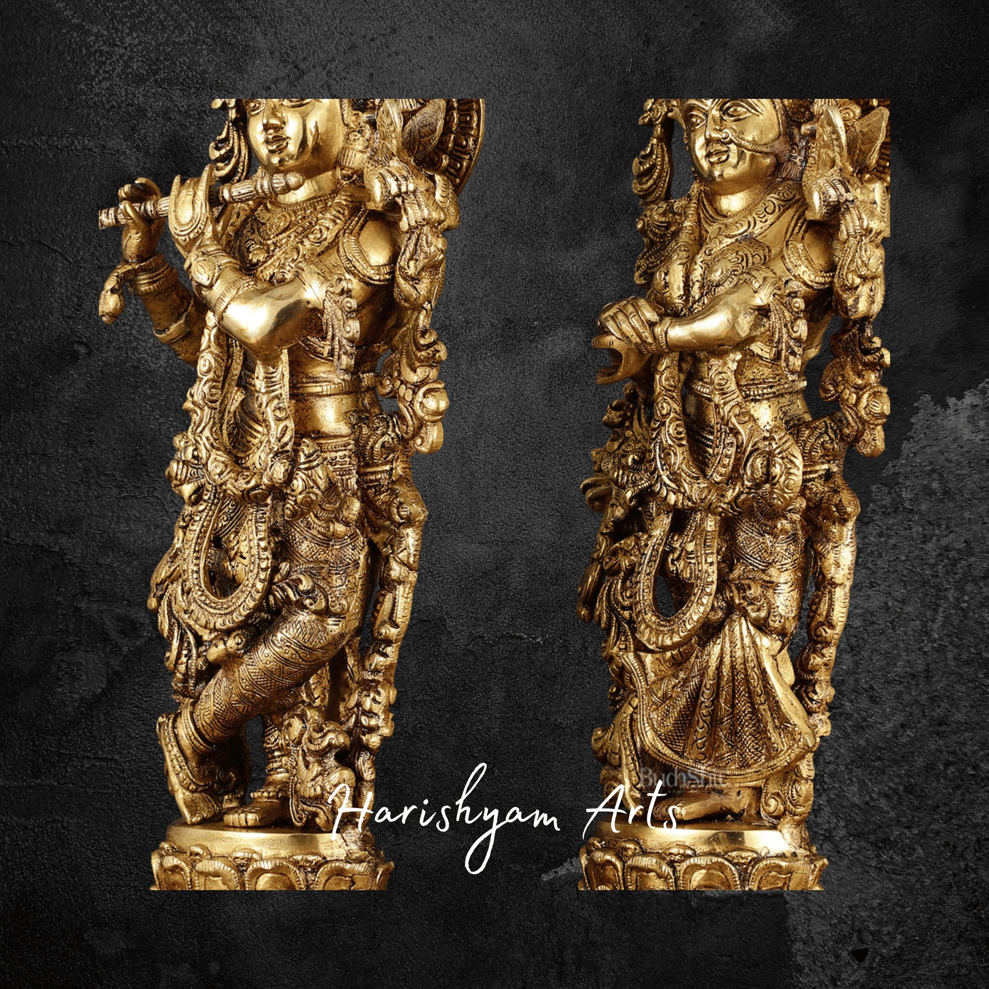 21" Premium Brass Radha Krishna Statue Pair for Home Temple