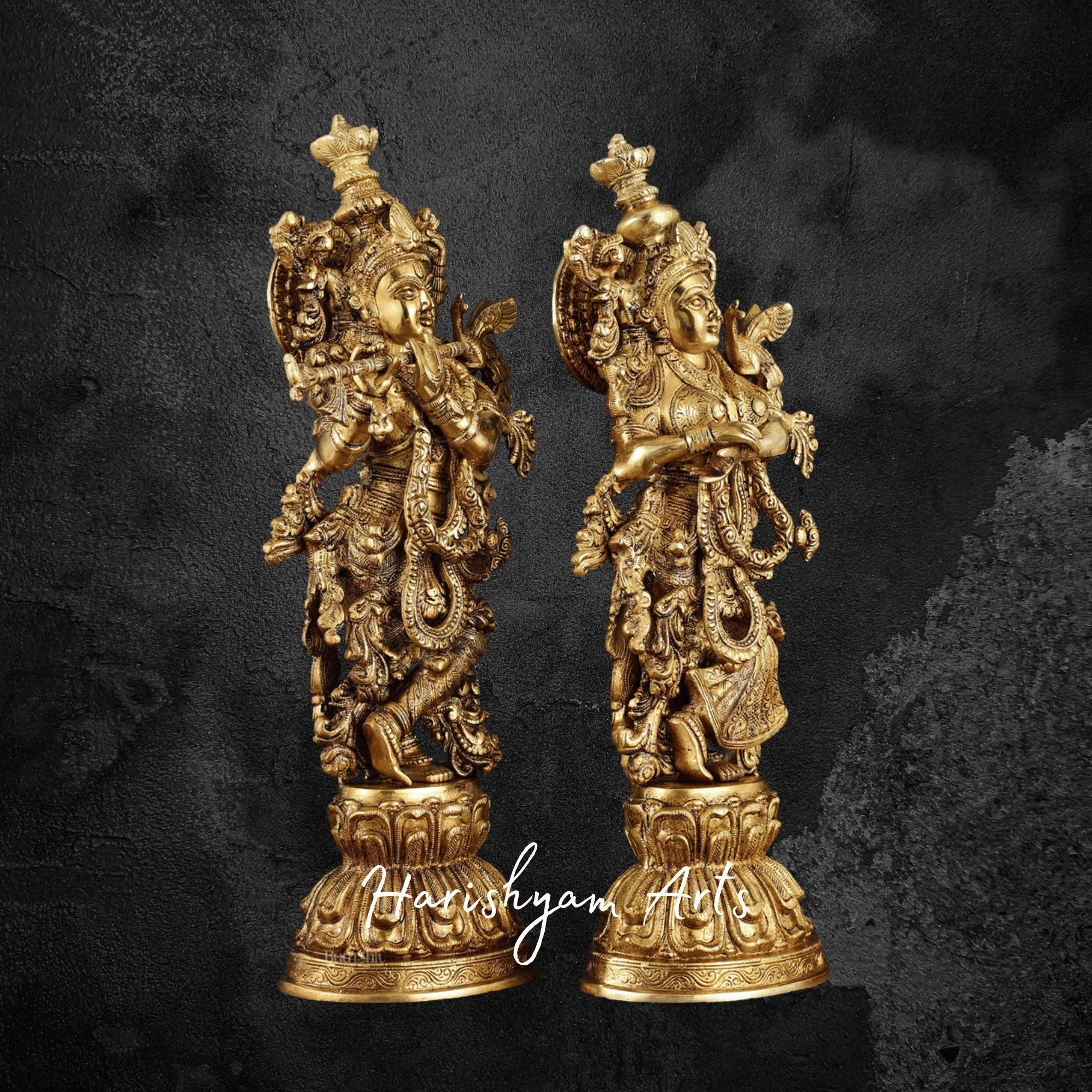 21" Premium Brass Radha Krishna Statue Pair for Home Temple