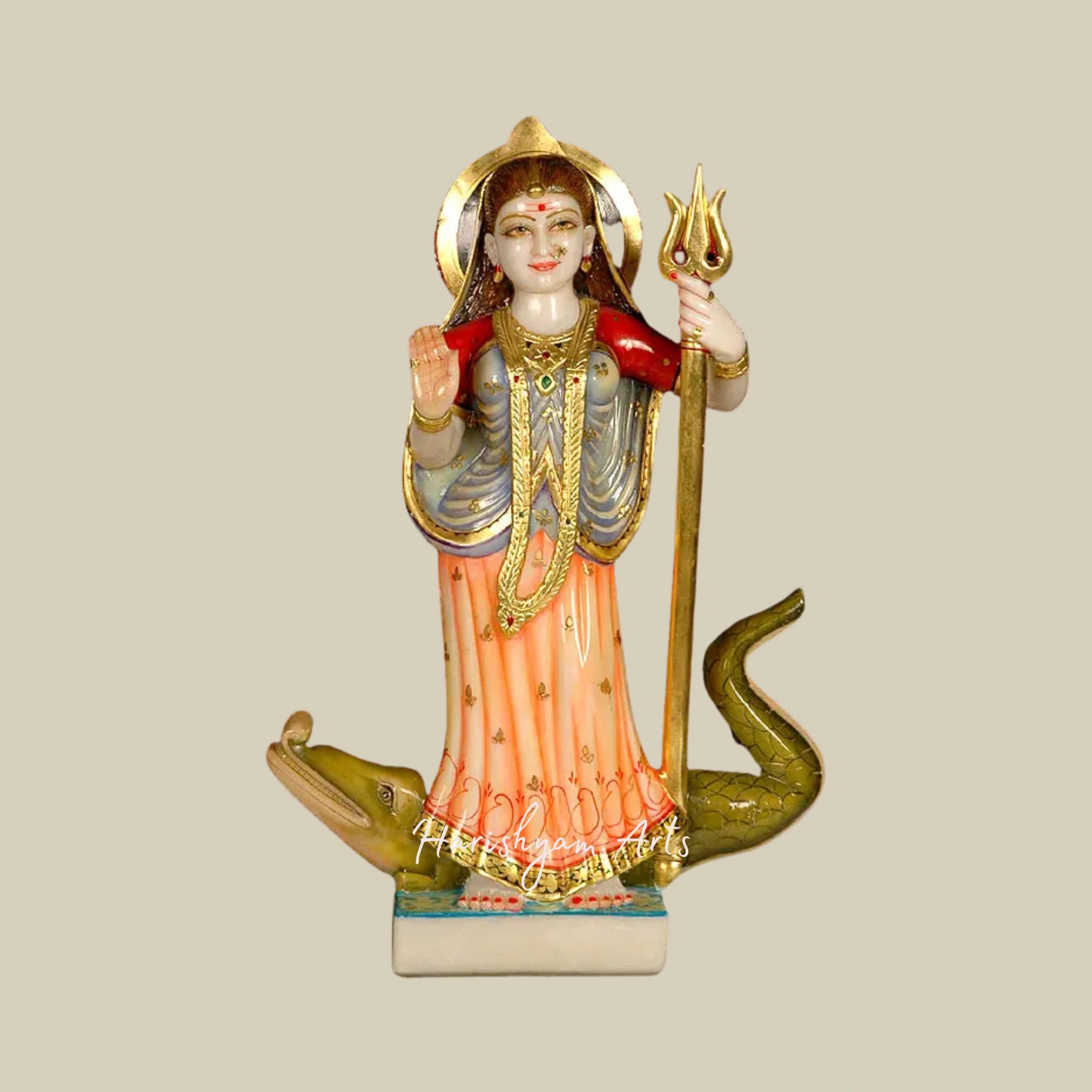 21" River Goddess Ganga Idol in White Marble