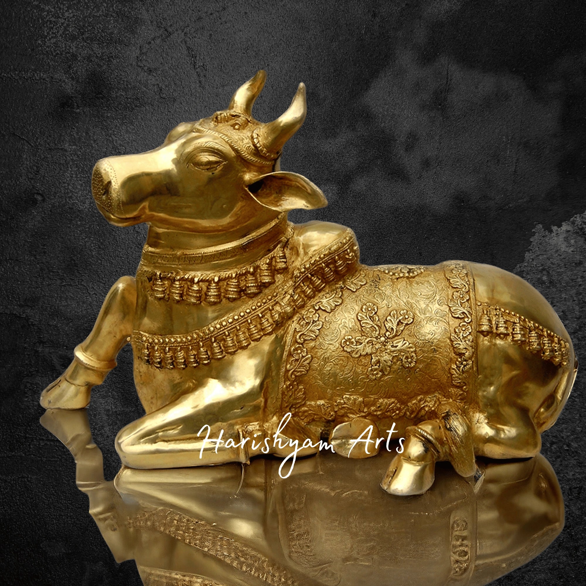 22" Glossy Brass Nandi Sculpture in Large Size for Home Temple