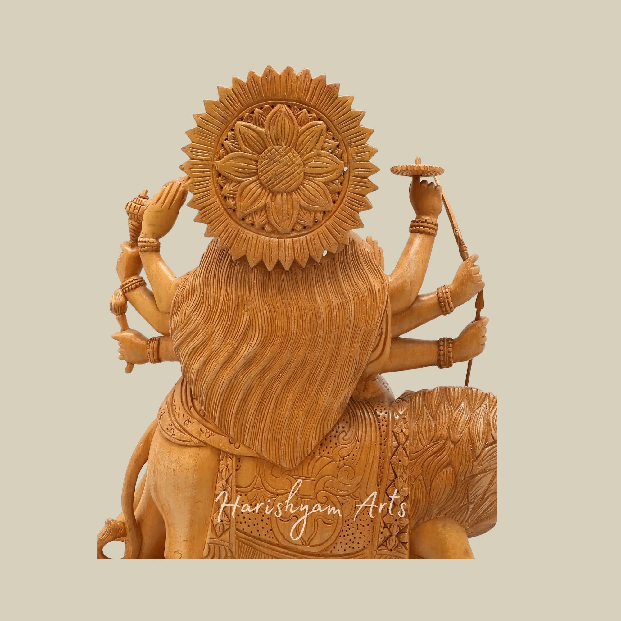 22" Goddess Durga in White Cedar Wood Traditional Wooden Maa Durga Statue from Kerala