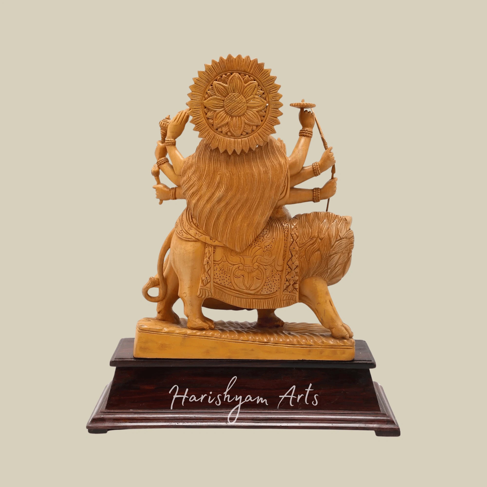 22" Goddess Durga in White Cedar Wood Traditional Wooden Maa Durga Statue from Kerala