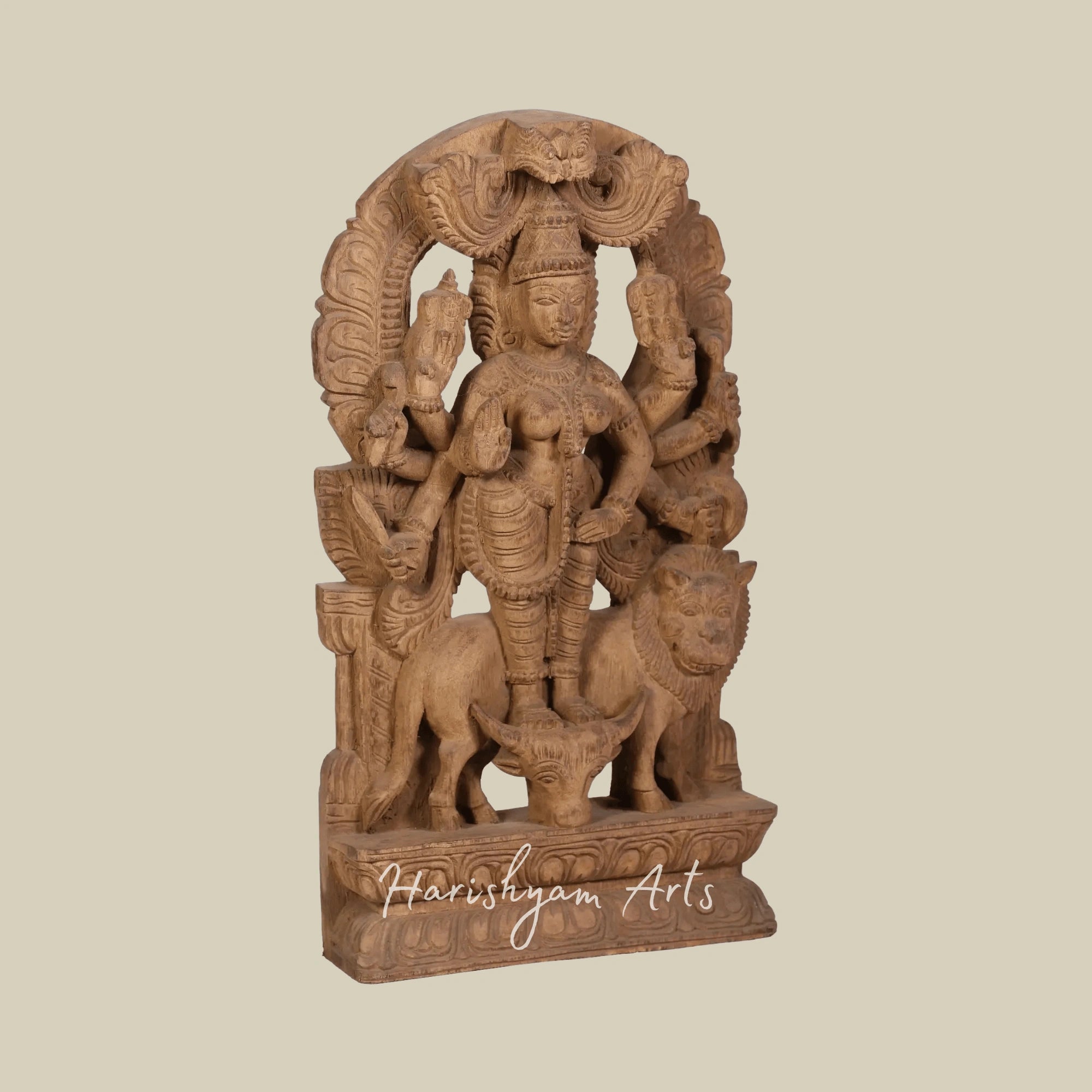 18" Blessing Goddess Durga Wooden Durga Idol for Pooja Room
