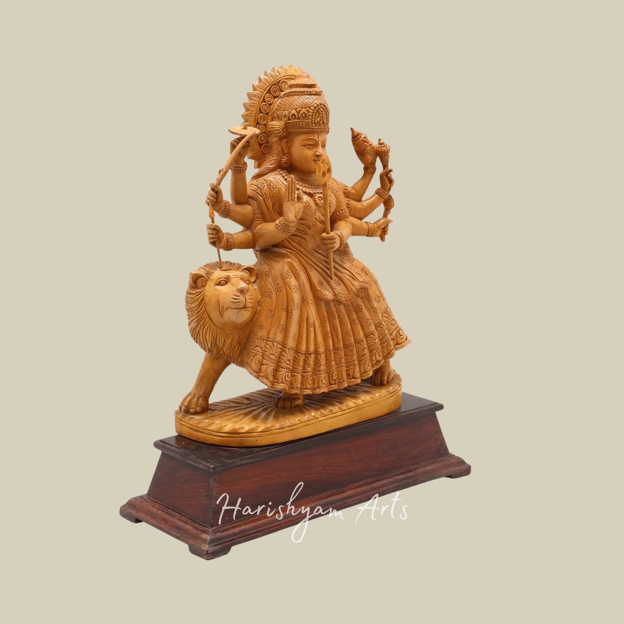 22" Goddess Durga in White Cedar Wood Traditional Wooden Maa Durga Statue from Kerala