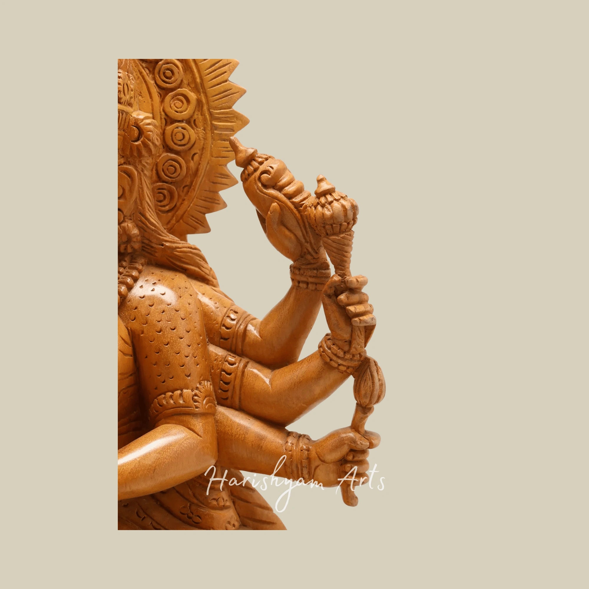 22" Goddess Durga in White Cedar Wood Traditional Wooden Maa Durga Statue from Kerala